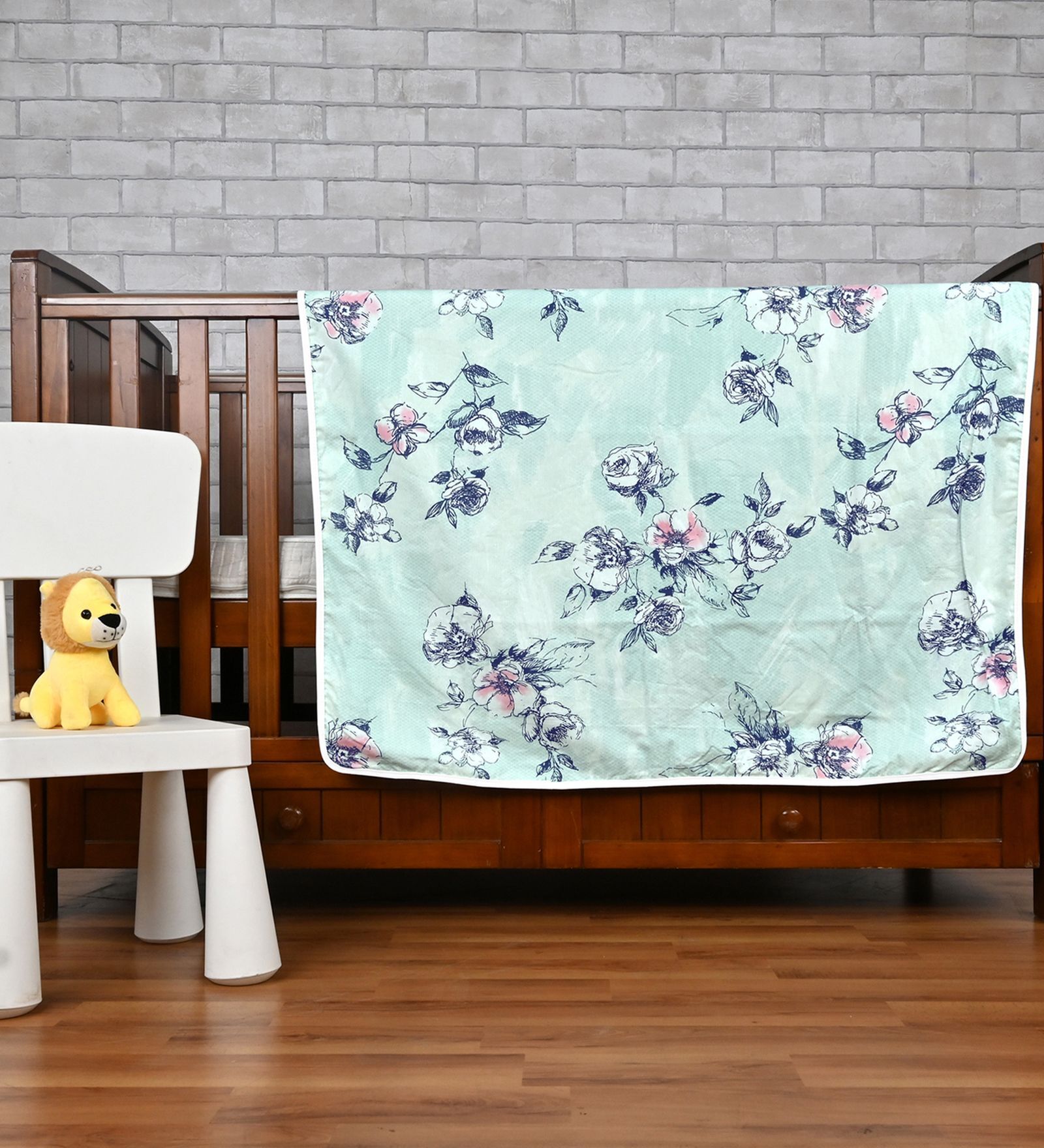 Mint Green Cotton Floral 120 Gsm Single Kids Dohar