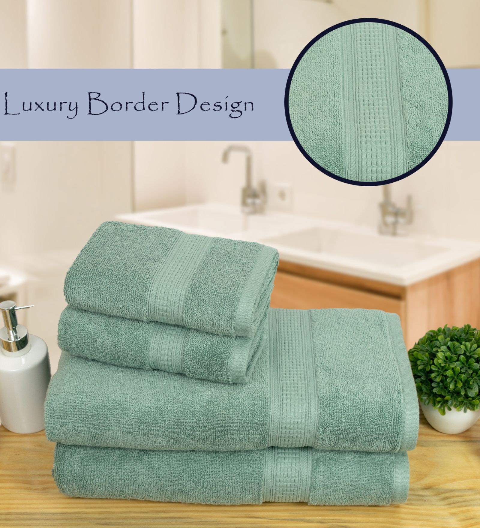 Mint Green Cotton Solid  500 GSM Bath & Hand Towels Pack of 4 (2 Bath 2 Hand)