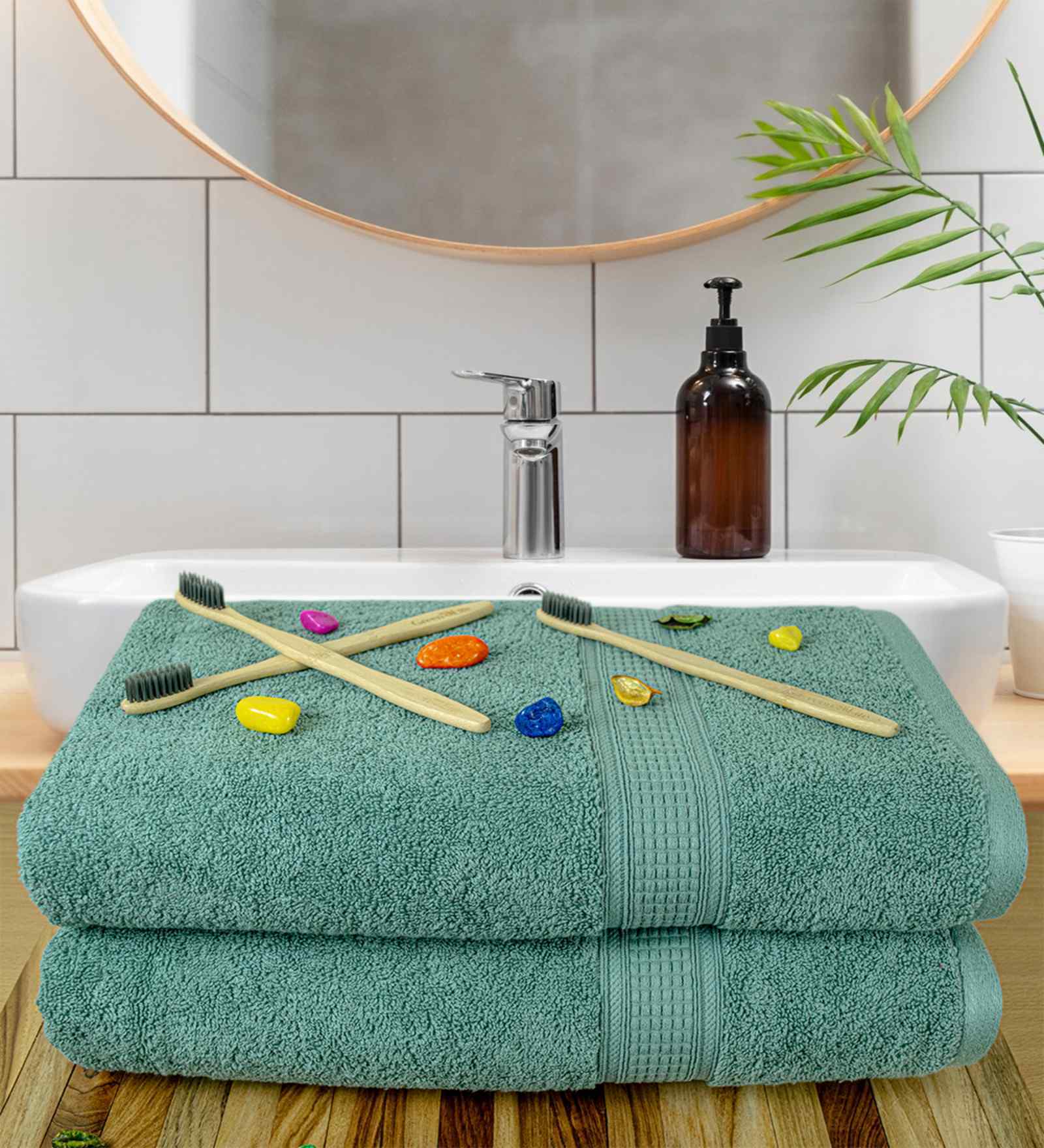 Mint Green Cotton Solid  500 GSM Bath Towels Pack of 2