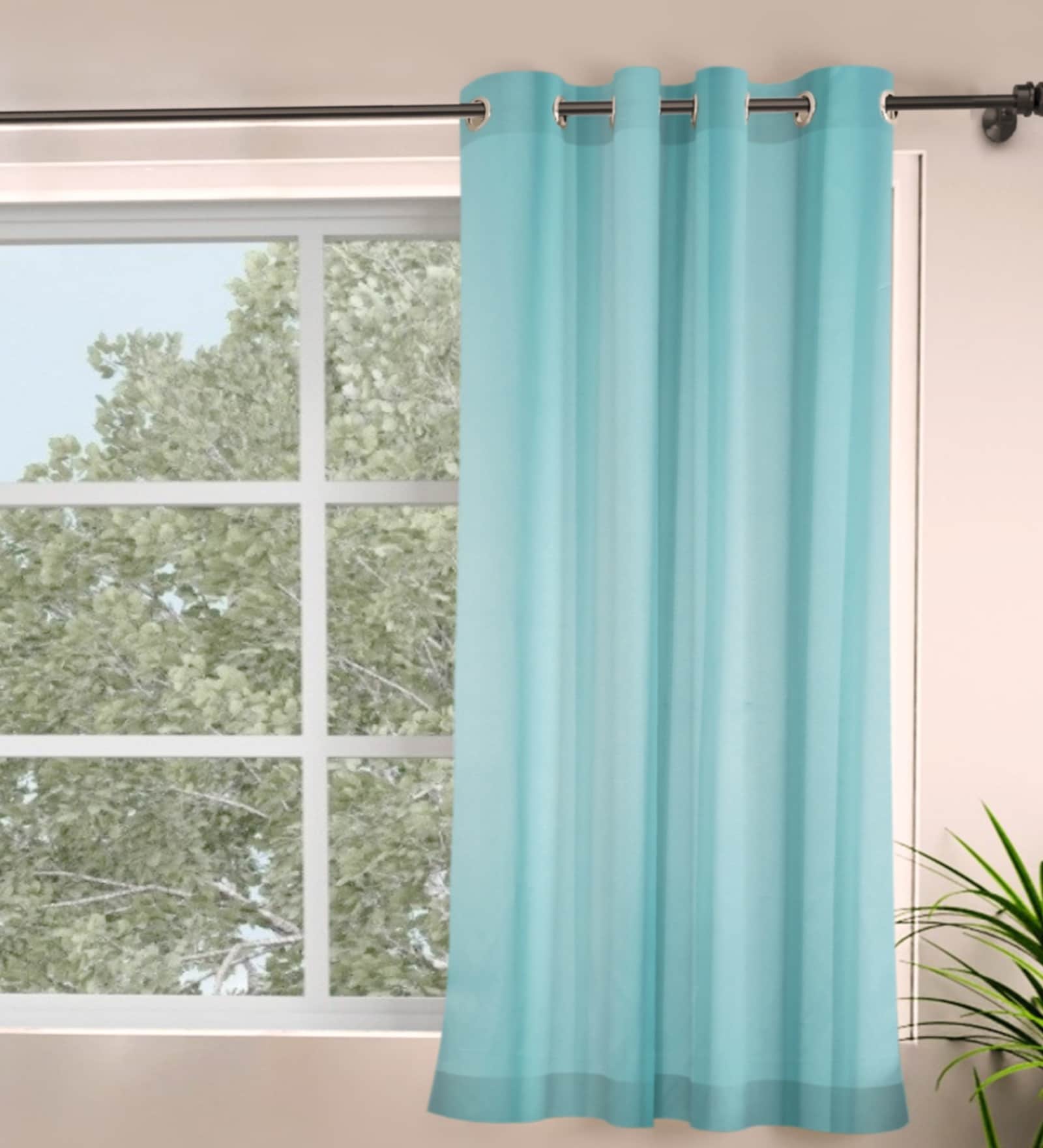 Mint Green Polyester Solid 5ft Blackout Eyelet Window Curtain