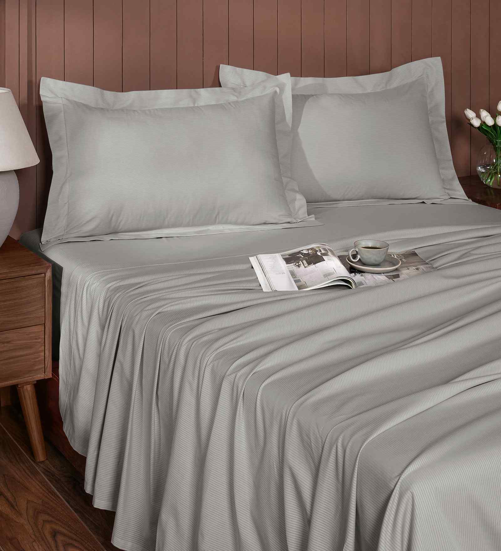 Mint Stripe 200 TC Cotton King Size Bed Sheet with 2 Pillow Covers 24 Collection