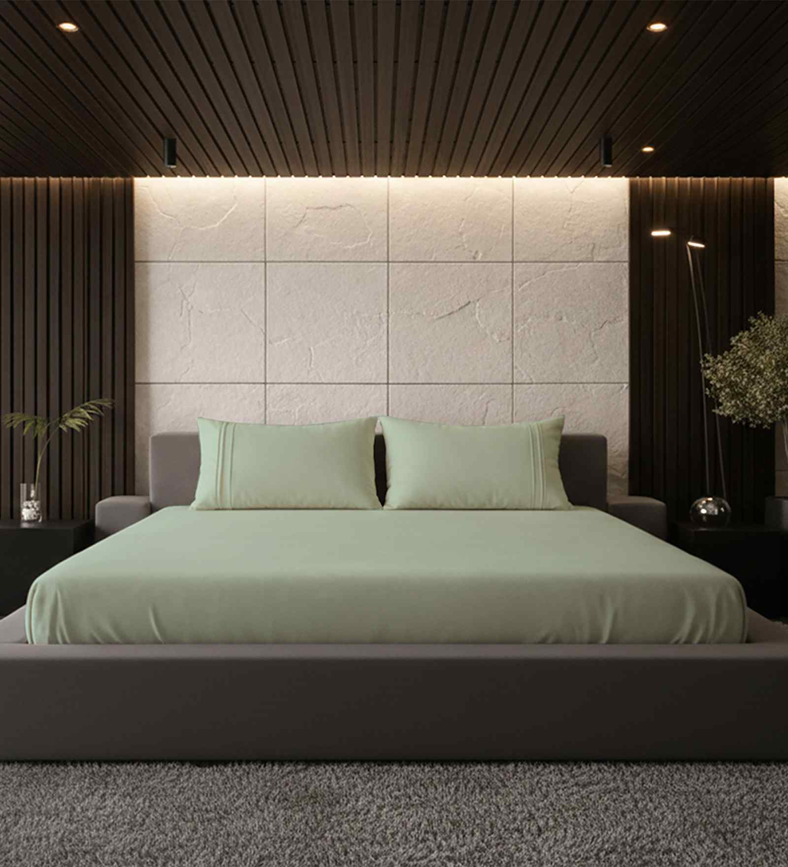 Minted Green Solid 500 TC Pure Cotton King Fitted Bedsheet with 2 Pillow Covers