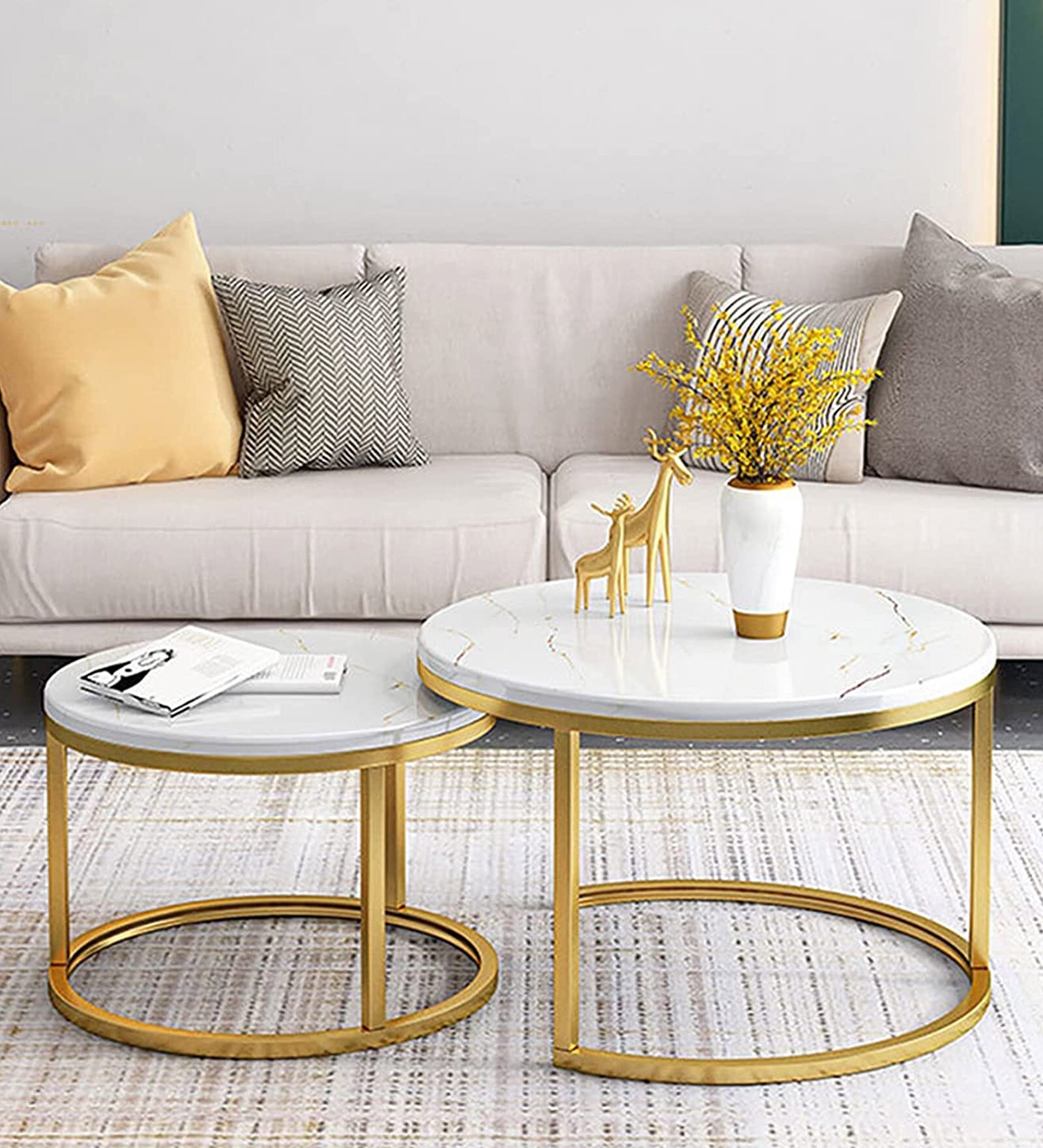 Buy Minto Gold Marble Top Nesting Table (Set of 2) in Gold Colour By