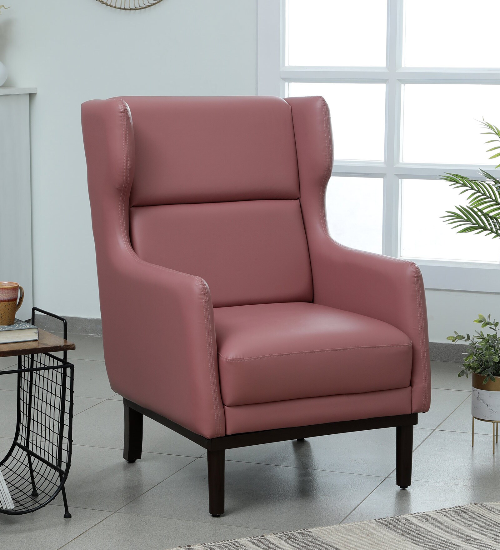 Volgo Leatherette Wing Chair In Pink Colour