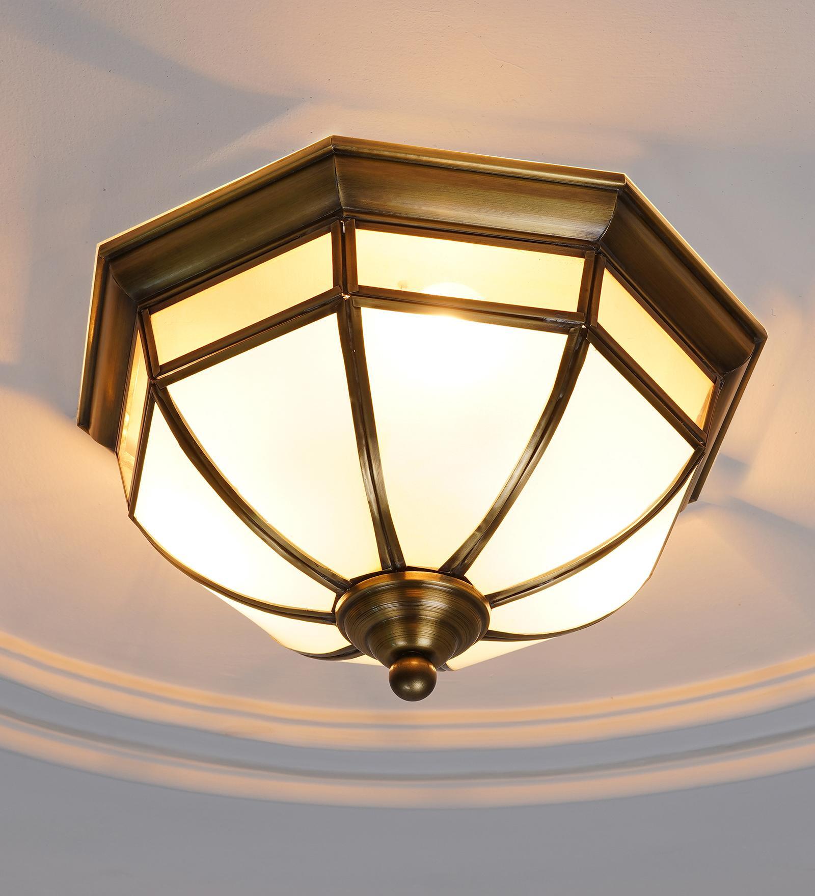 Mirage Glass & Metal Flush Ceiling Light (Antique Brass)
