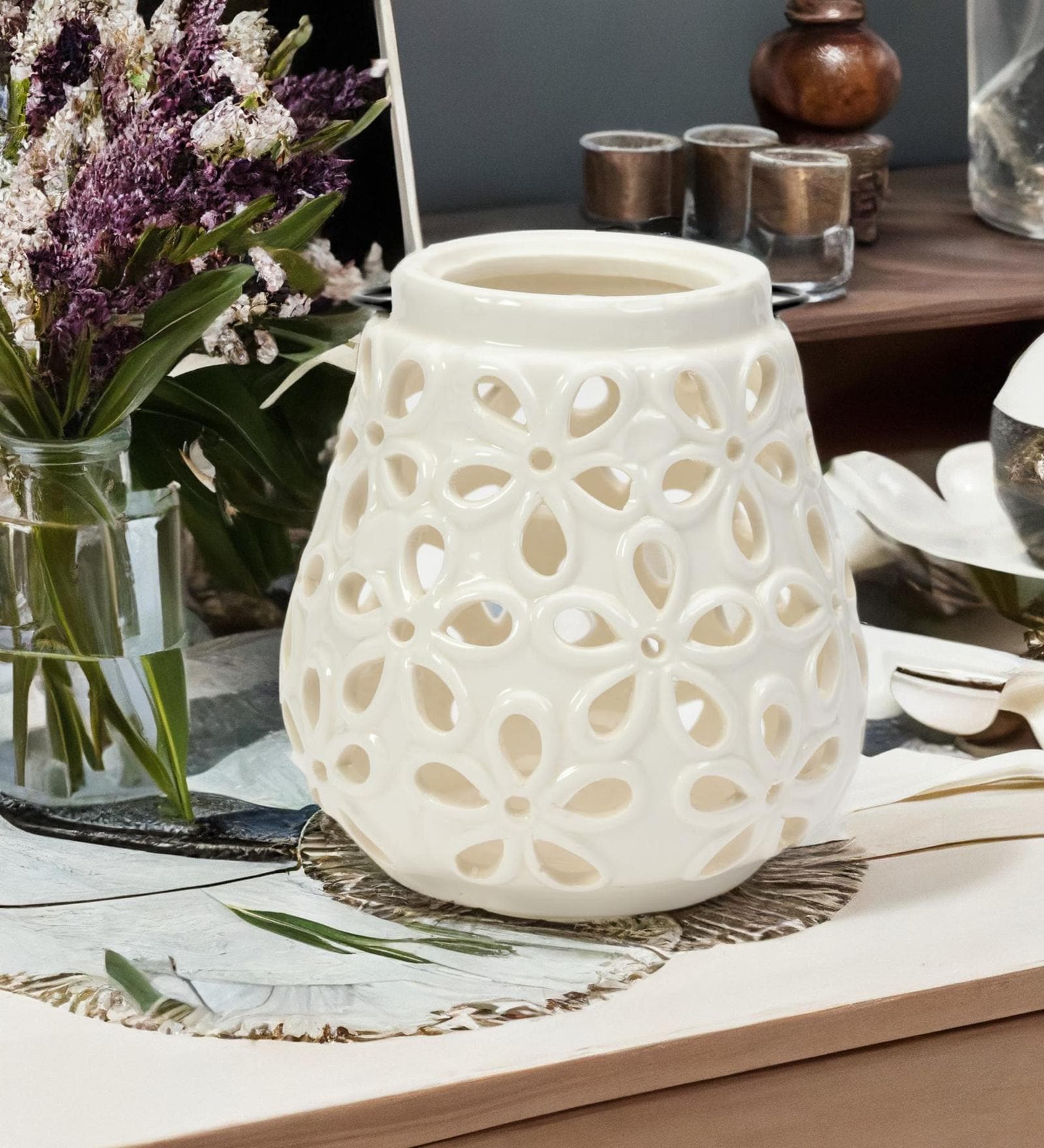 Mirage White   Ceramic  Candle Holder