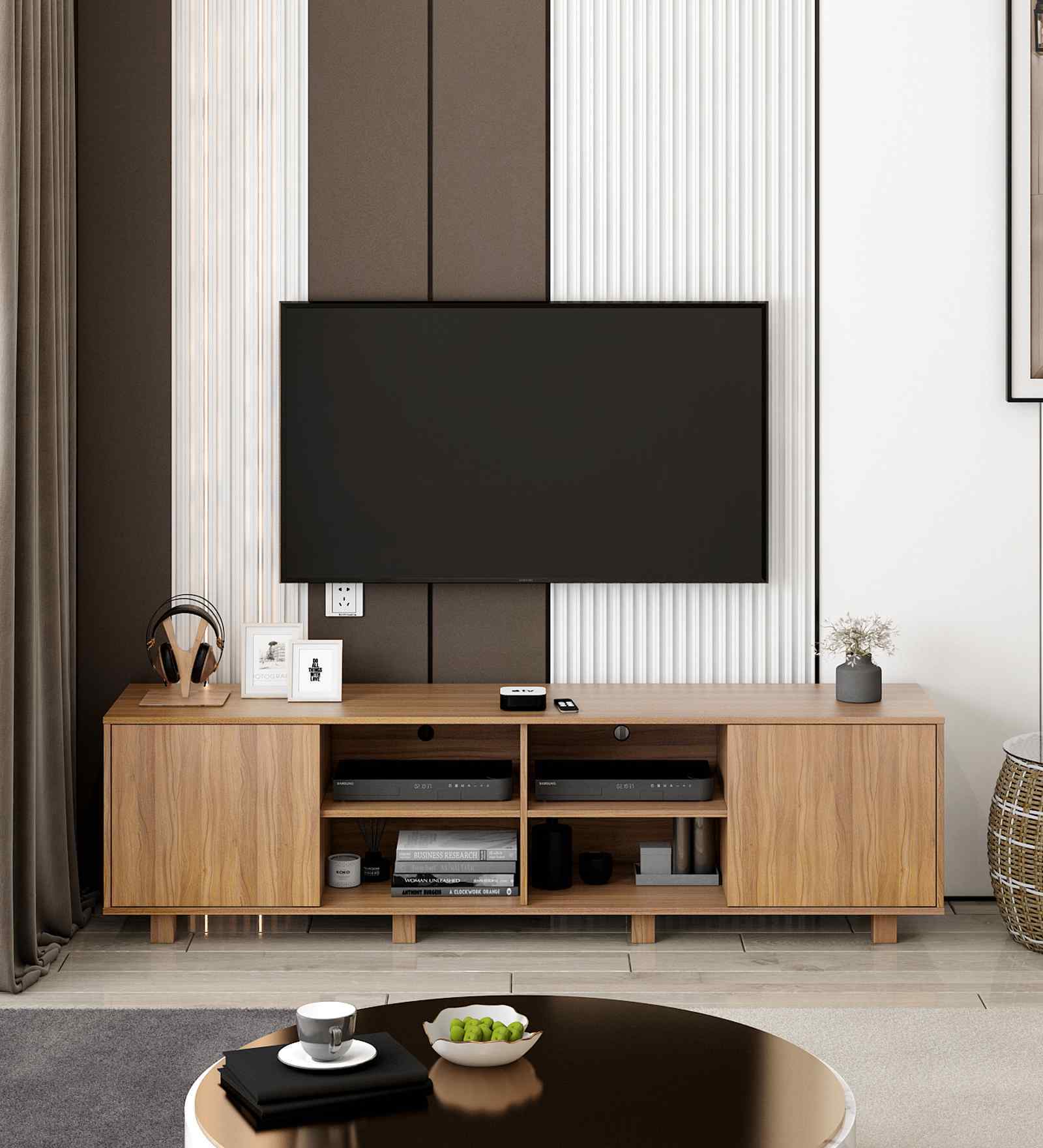 Mirai TV Console for TVs up to 65" in Exotic Teak Finish