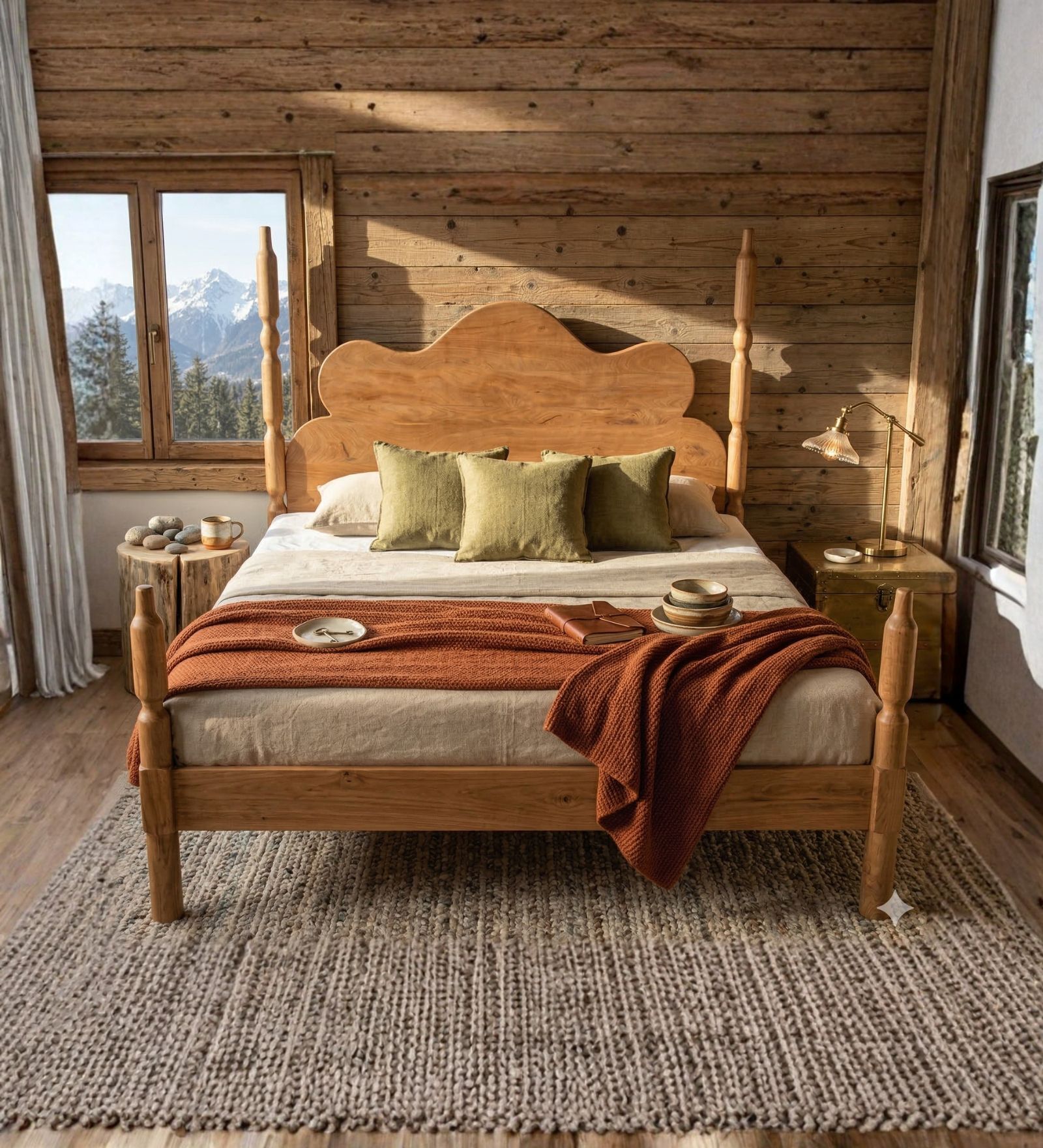 Miramar Acacia Wood Queen Sized Bed in Natural Finish
