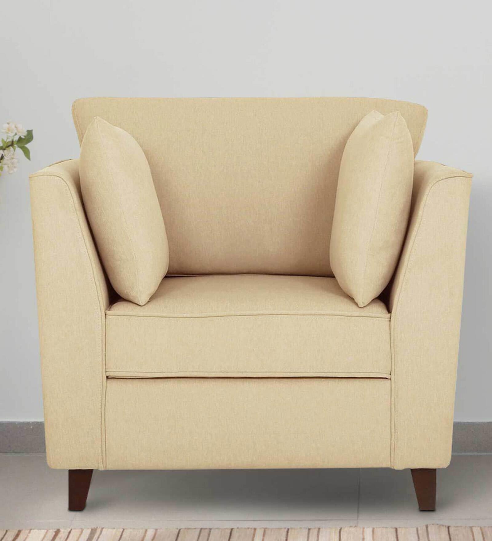Miranda Chenille Fabric 1 Seater Sofa In Beige Colour