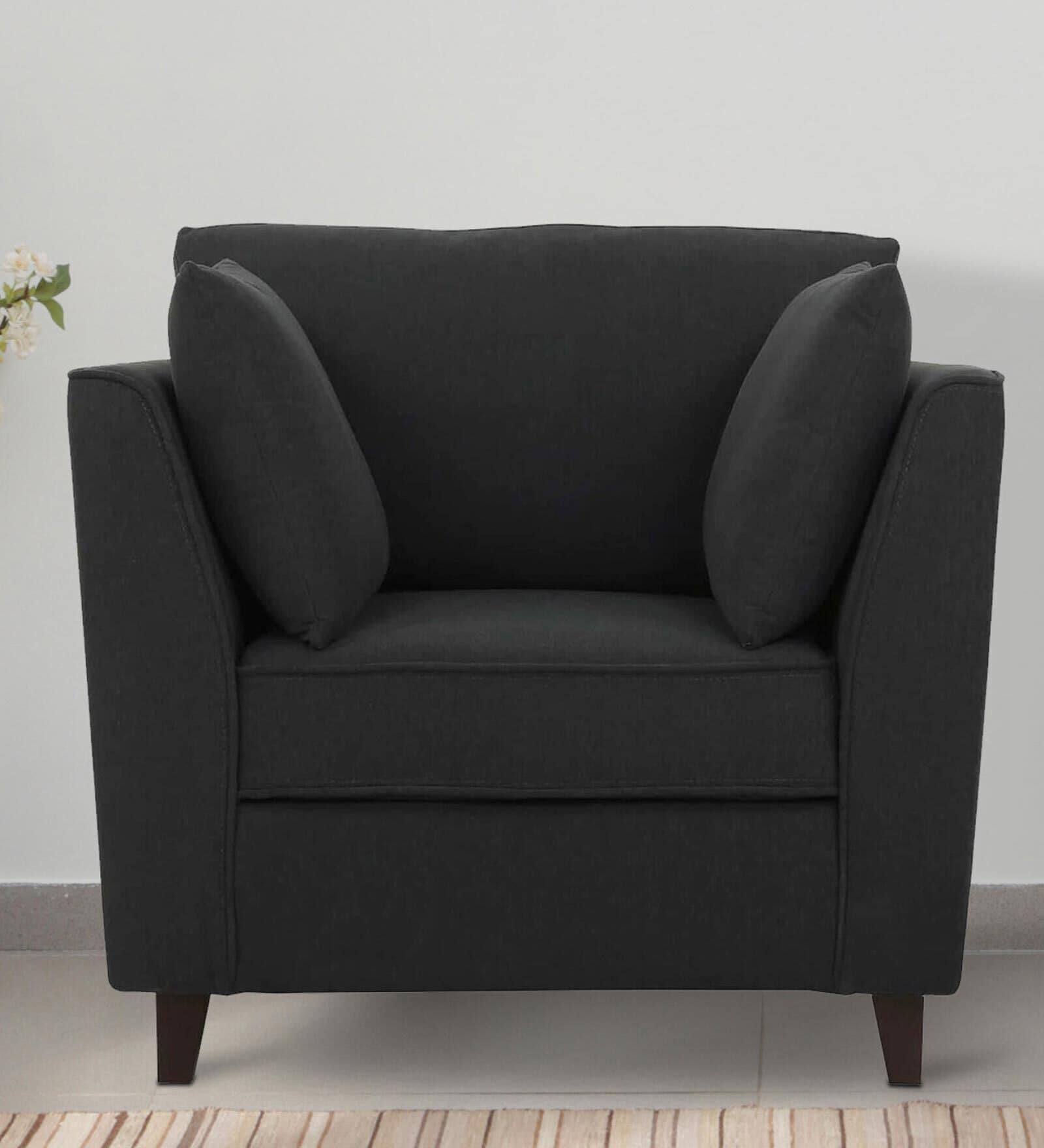 Miranda Chenille Fabric 1 Seater Sofa In Charcoal Grey Colour