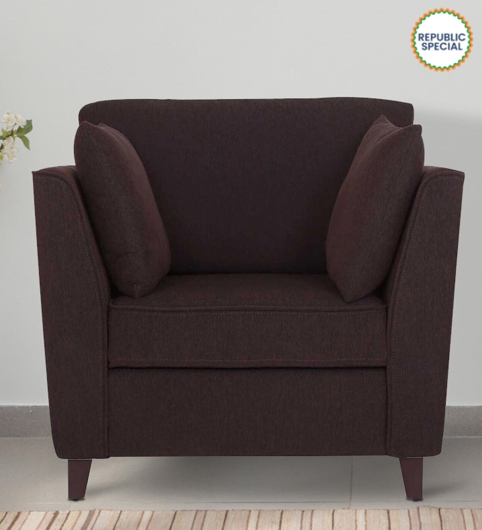 Miranda Chenille Fabric 1 Seater Sofa In Chestnut Brown Colour