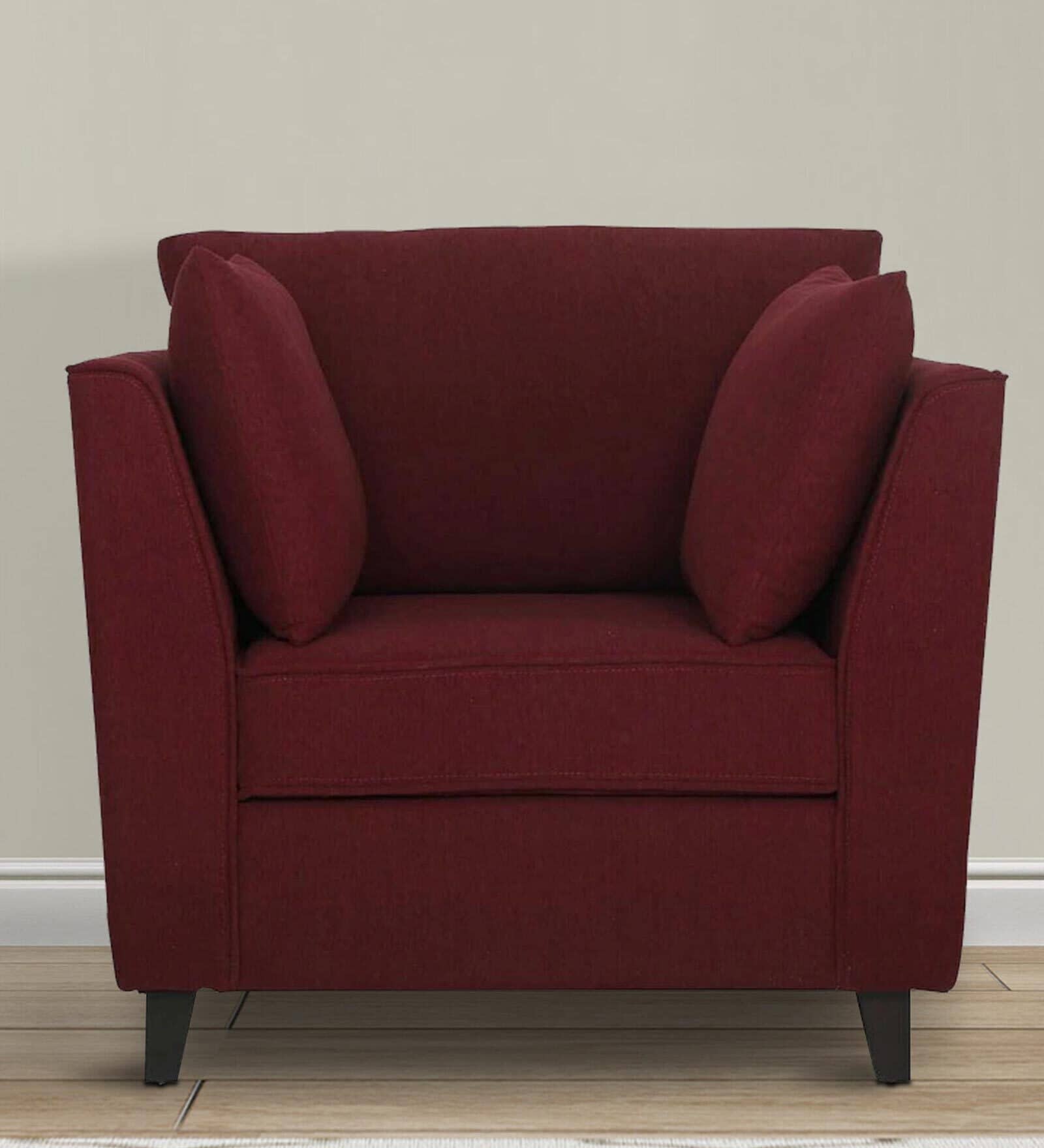 Miranda Chenille Fabric 1 Seater Sofa In Garnet Red Colour