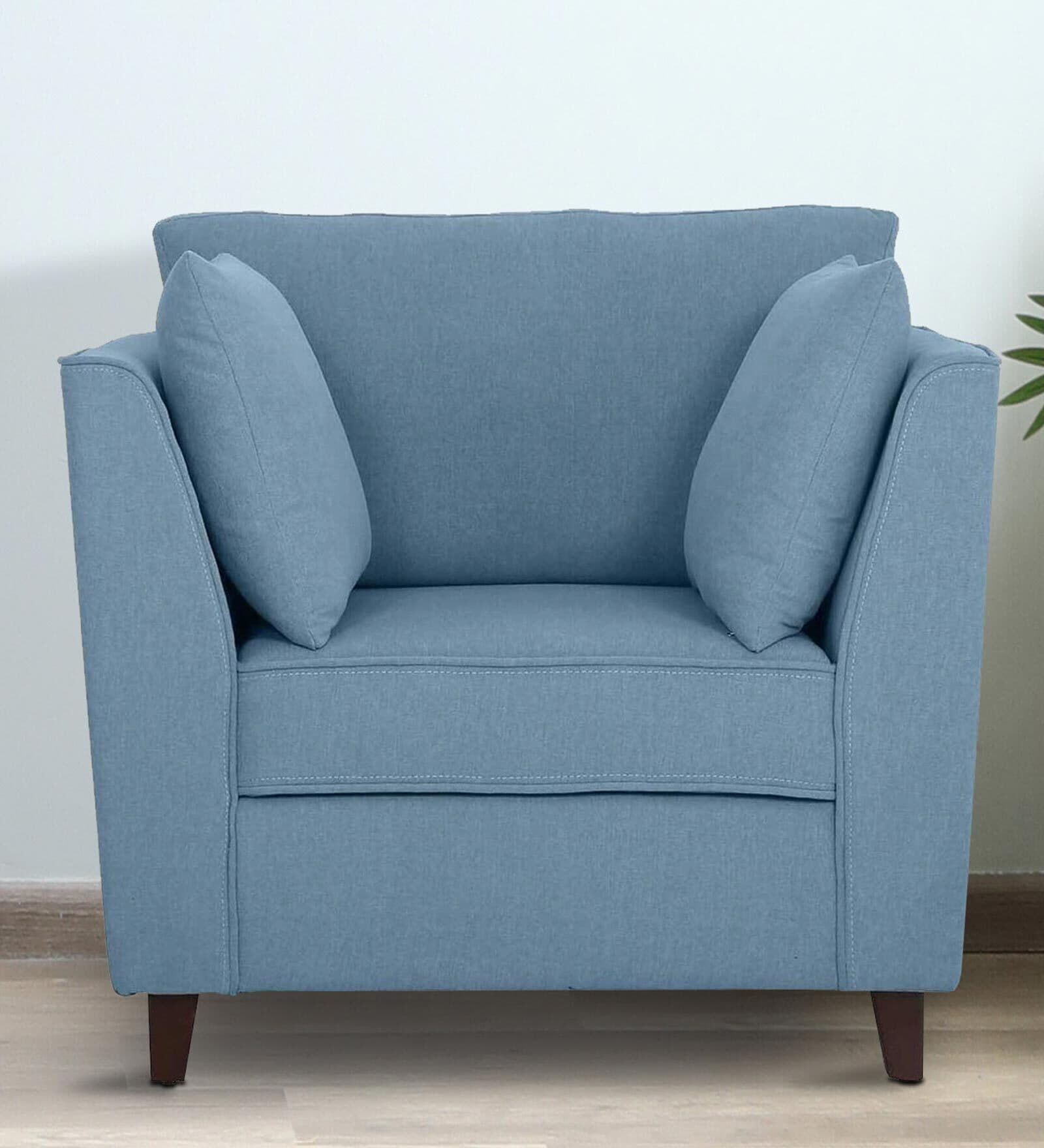 Miranda Chenille Fabric 1 Seater Sofa In Ice Blue Colour
