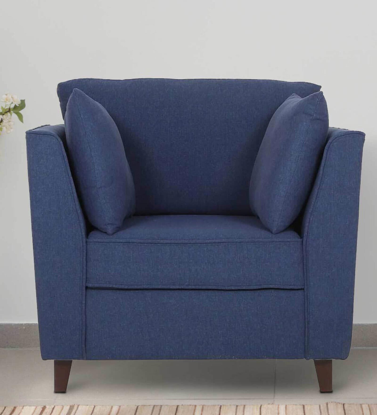 Miranda Chenille Fabric 1 Seater Sofa In Navy Blue Colour