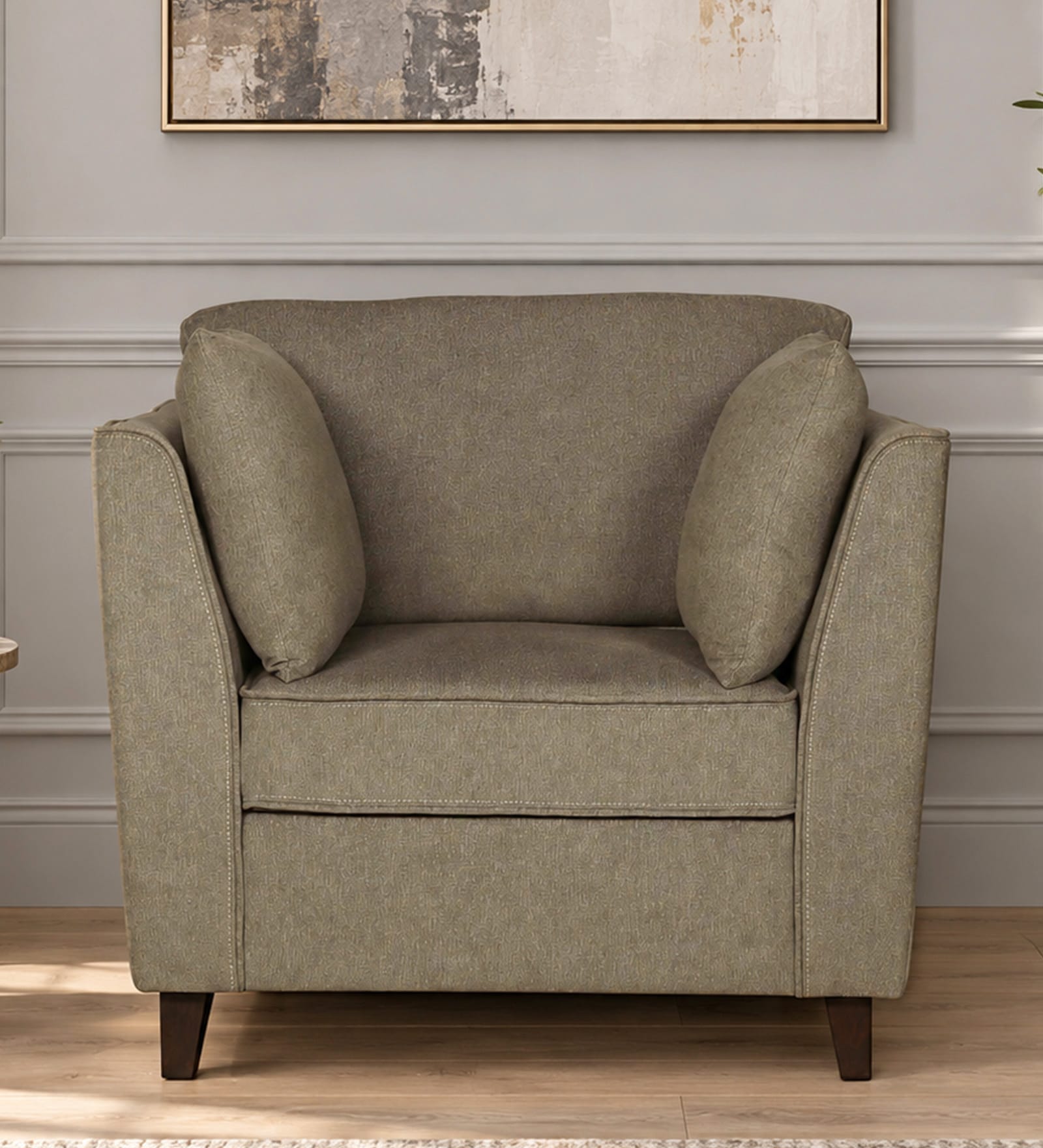 Miranda Chenille Fabric 1 Seater Sofa In Sandy Brown Colour