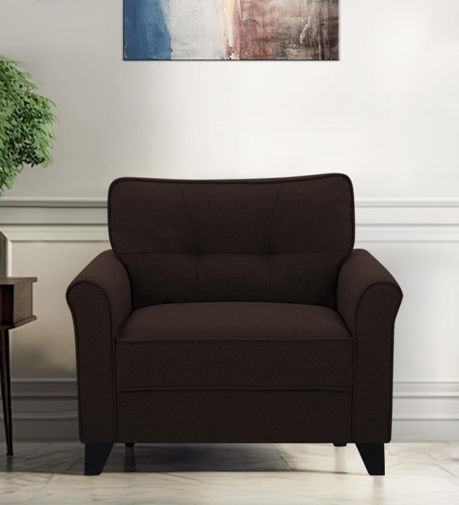 Aldrin Fabric 1 Seater Sofa In Mahogany Colour
