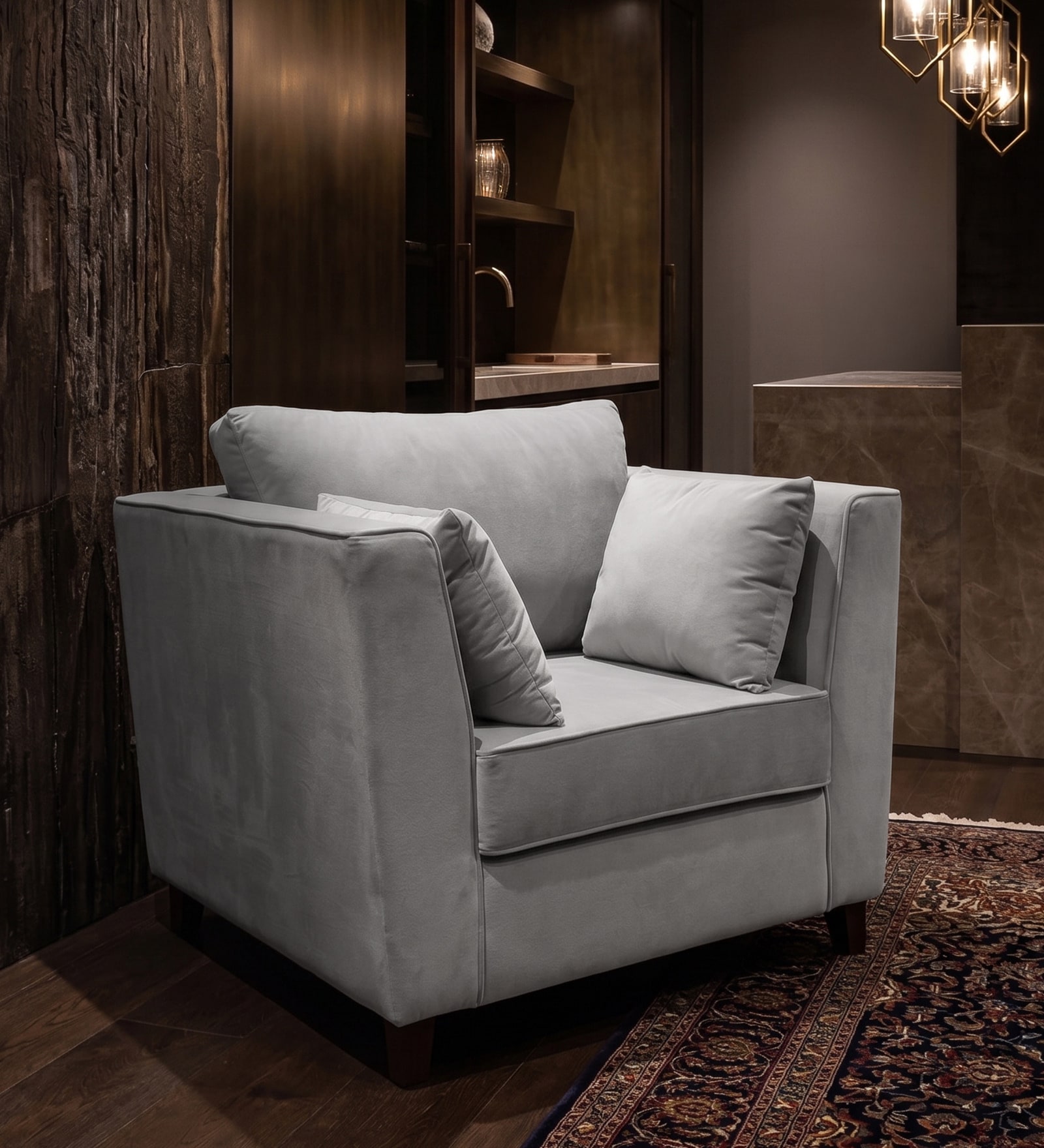 Miranda Velvet 1 Seater Sofa In Mist Grey Colour