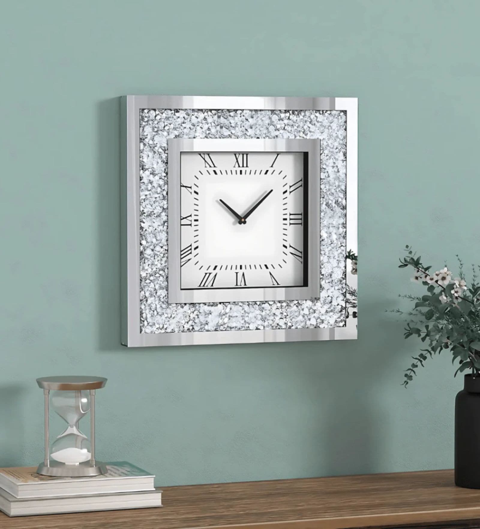 Silver Glass Diamond Clock