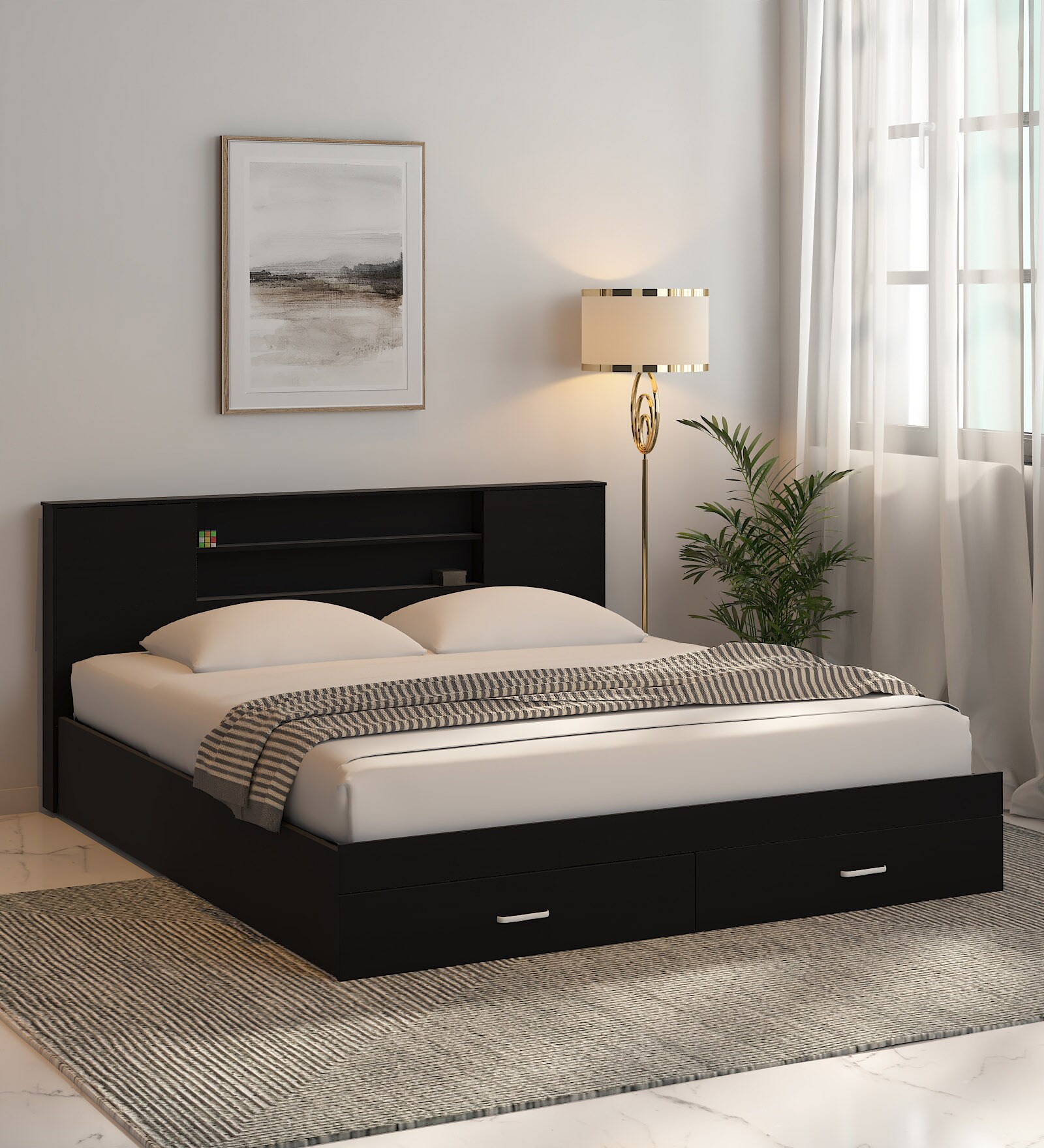 Buy Misato King Size Bed in Wenge Finish with Front Drawer Storage at 7