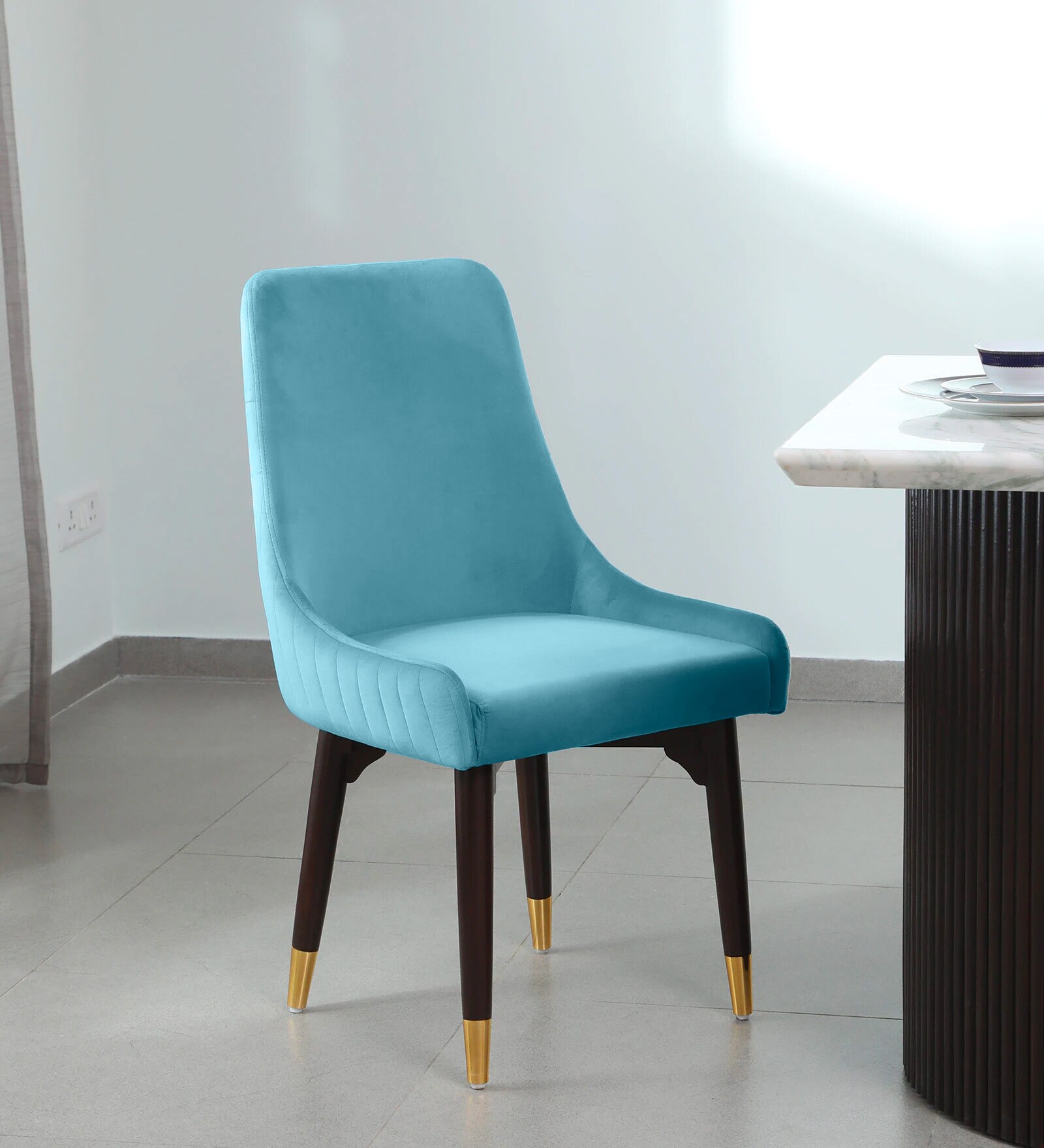 Mise Velvet Dining Chair in Sky Blue Colour Mise Velvet Dining Chair in Sky Blue Colour