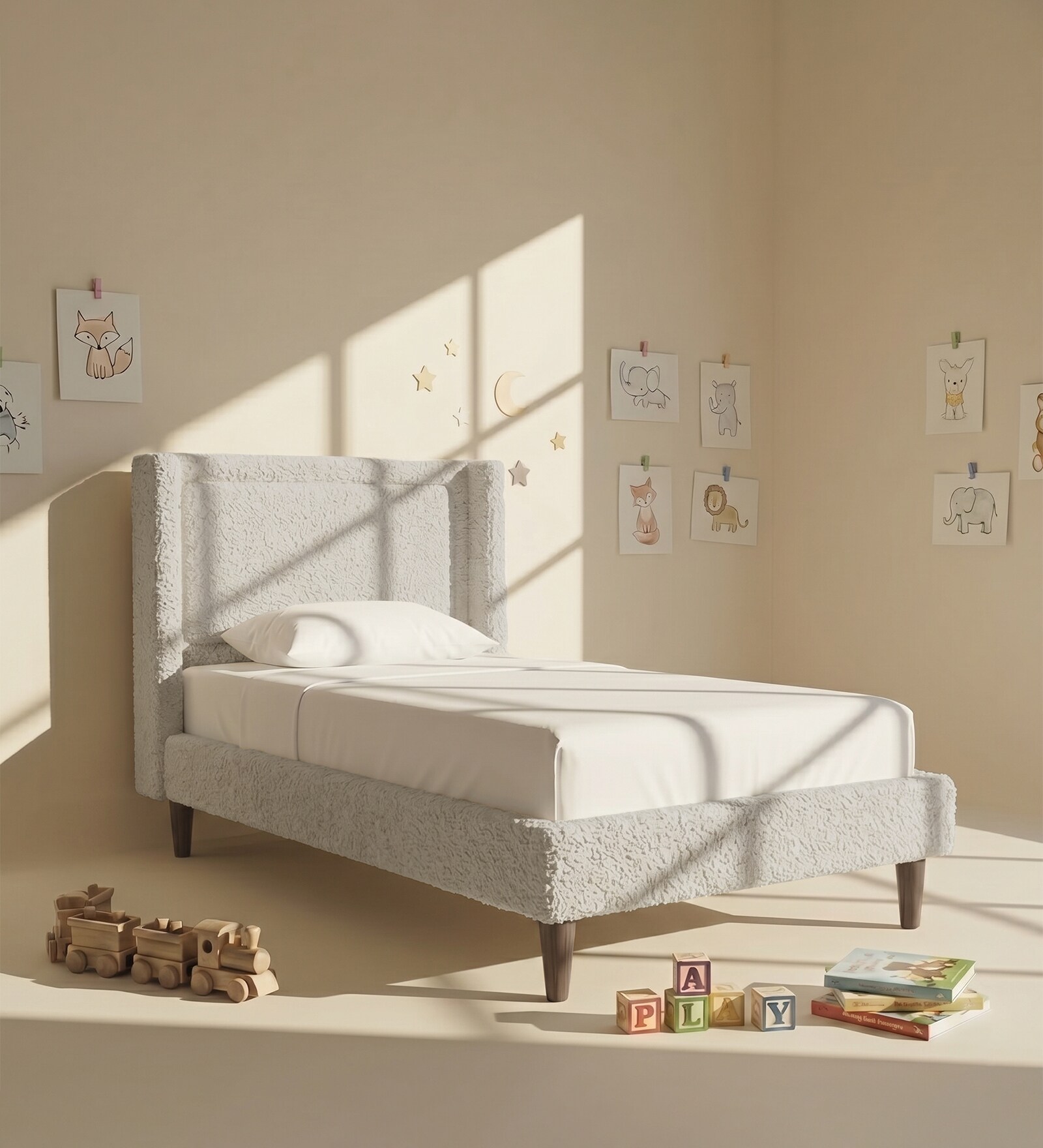 Misty Moon Kids Twin Bed In Cream Colour