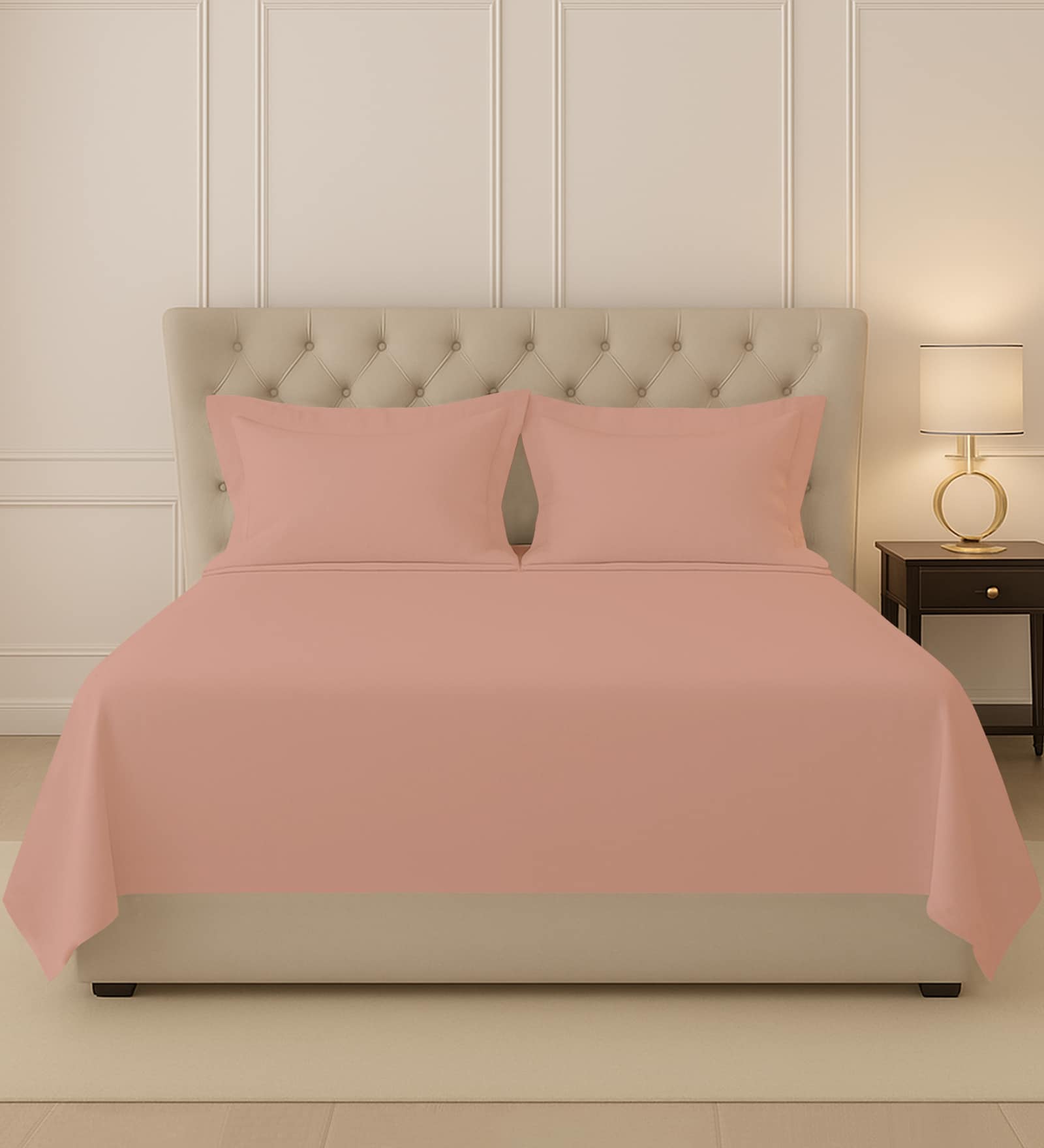 Misty Rose Solid 400 TC Cotton King Sized Bedsheet with 2 Pillow Covers