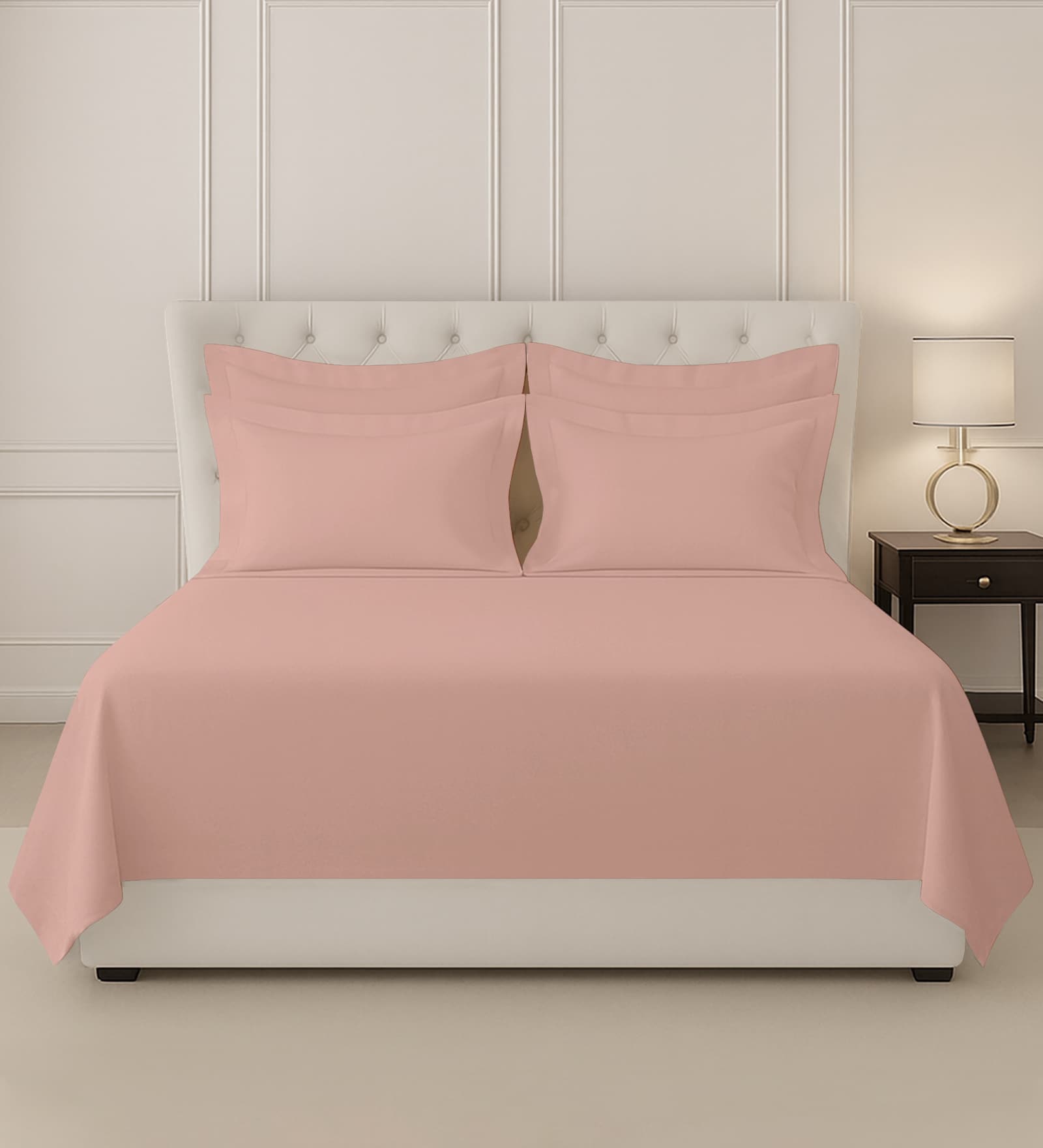 Misty Rose Solid 400 TC Cotton Super King Sized Bedsheet with 4 Pillow Covers