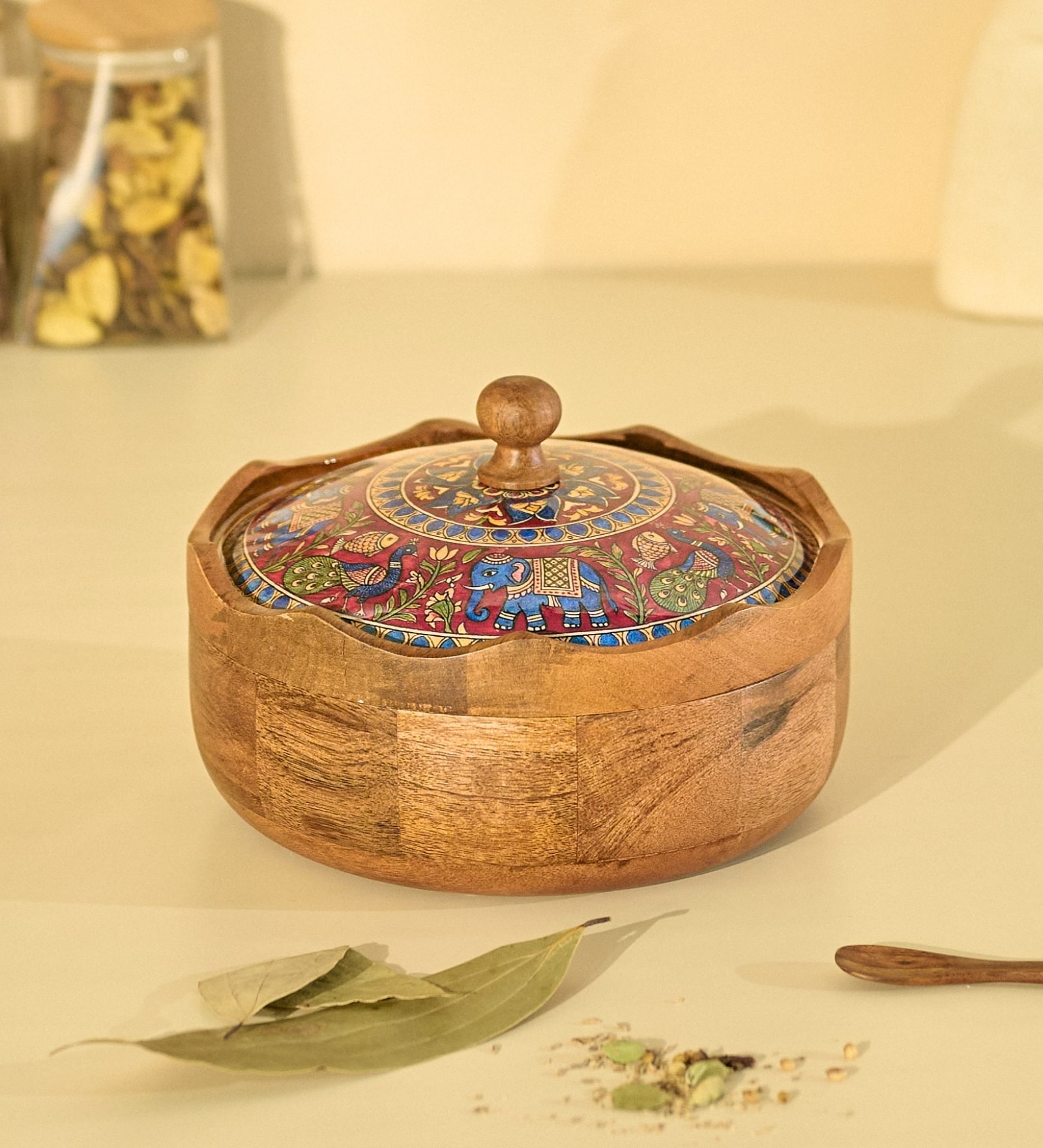 Mithila Masala Box | Wooden Spice Box Masala Dani