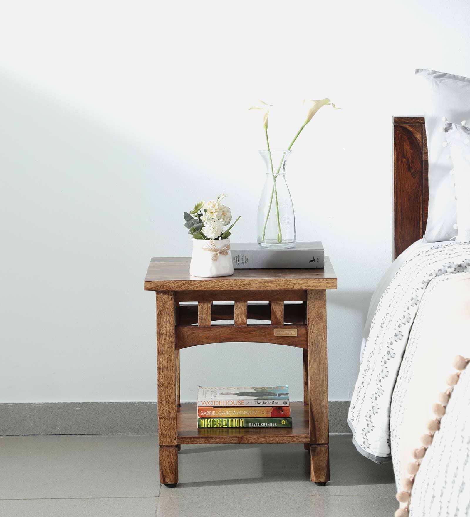 Mitsy Sheesham Wood Bedside Table In Rustic Teak Finish