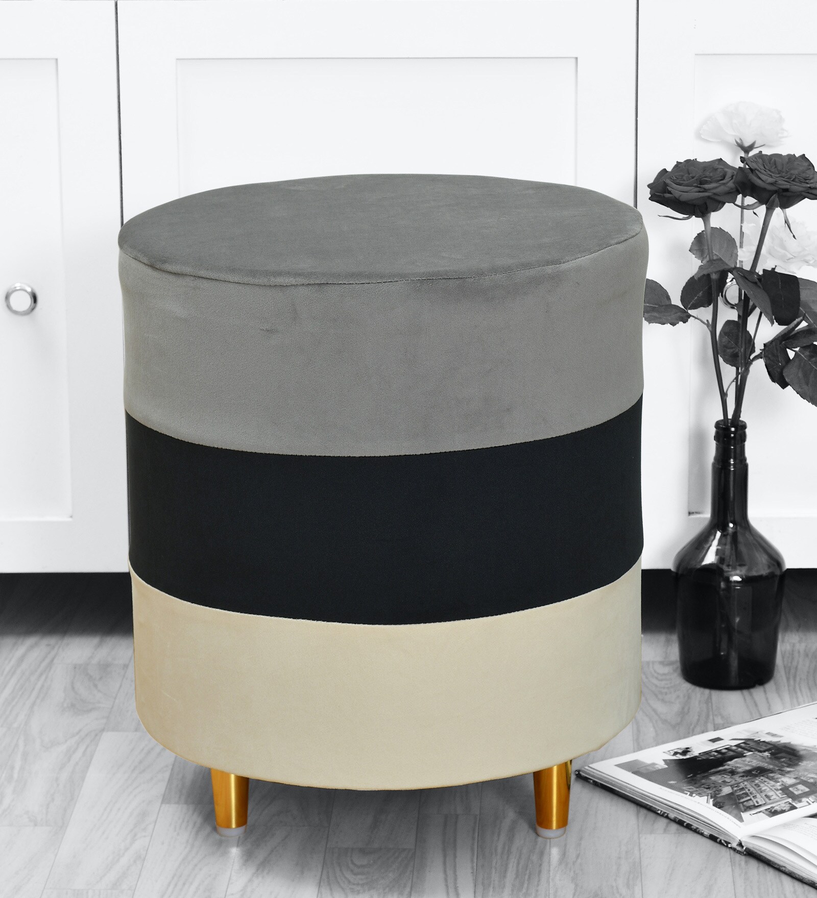 Mix Fabric Seating Stool in Grey & Multi Colour