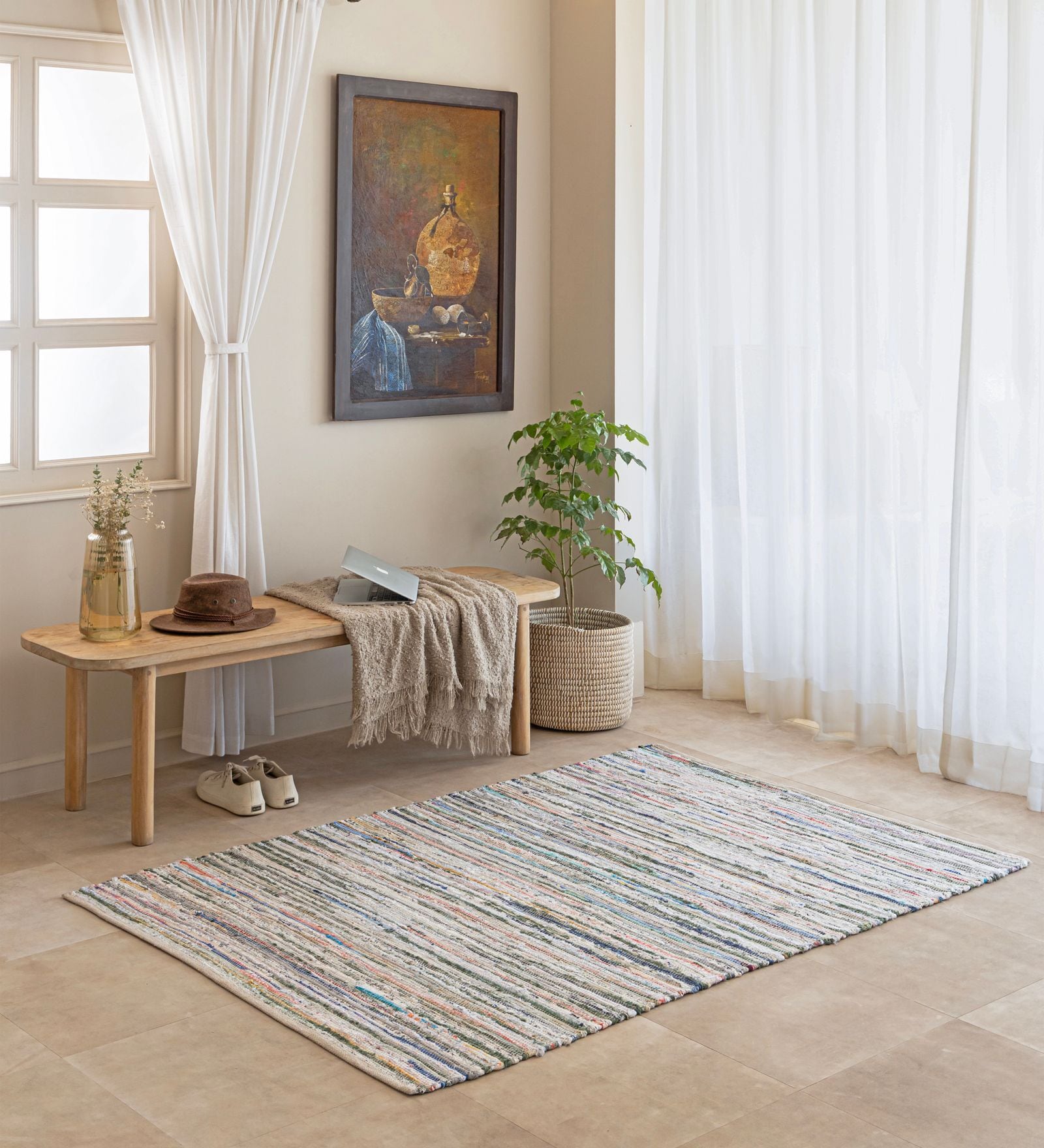 Mix Striped Hand Woven 6 Ft X 4 Ft  Dhurrie