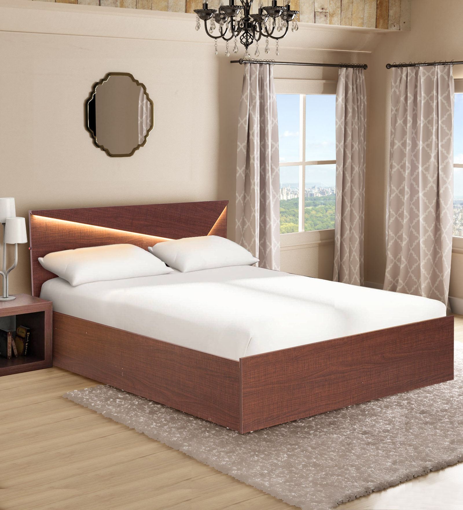 Miyo Queen Size Bed With Storage & Led Light