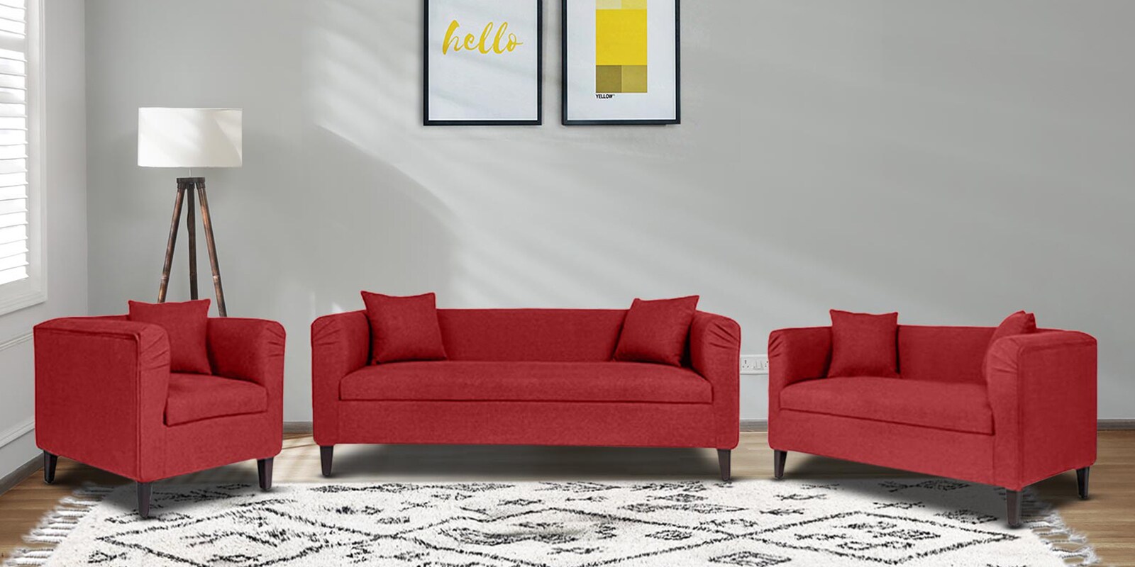 Miami Fabric Sofa Set In Red Colour With 3+2+1 Combination