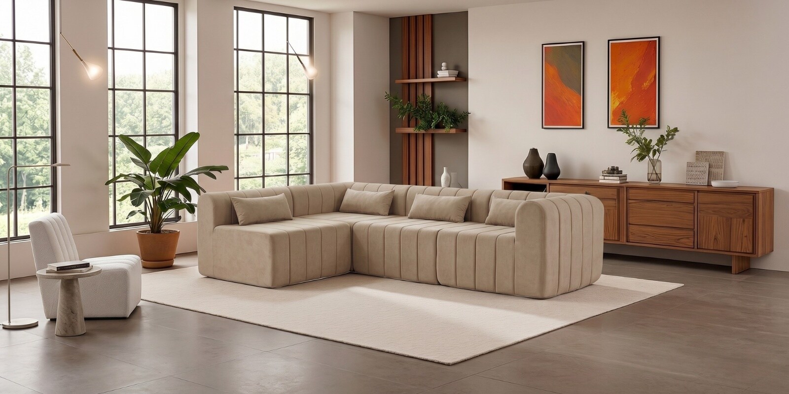 Milan Royale Corner Sectional Sofa In Beige Color