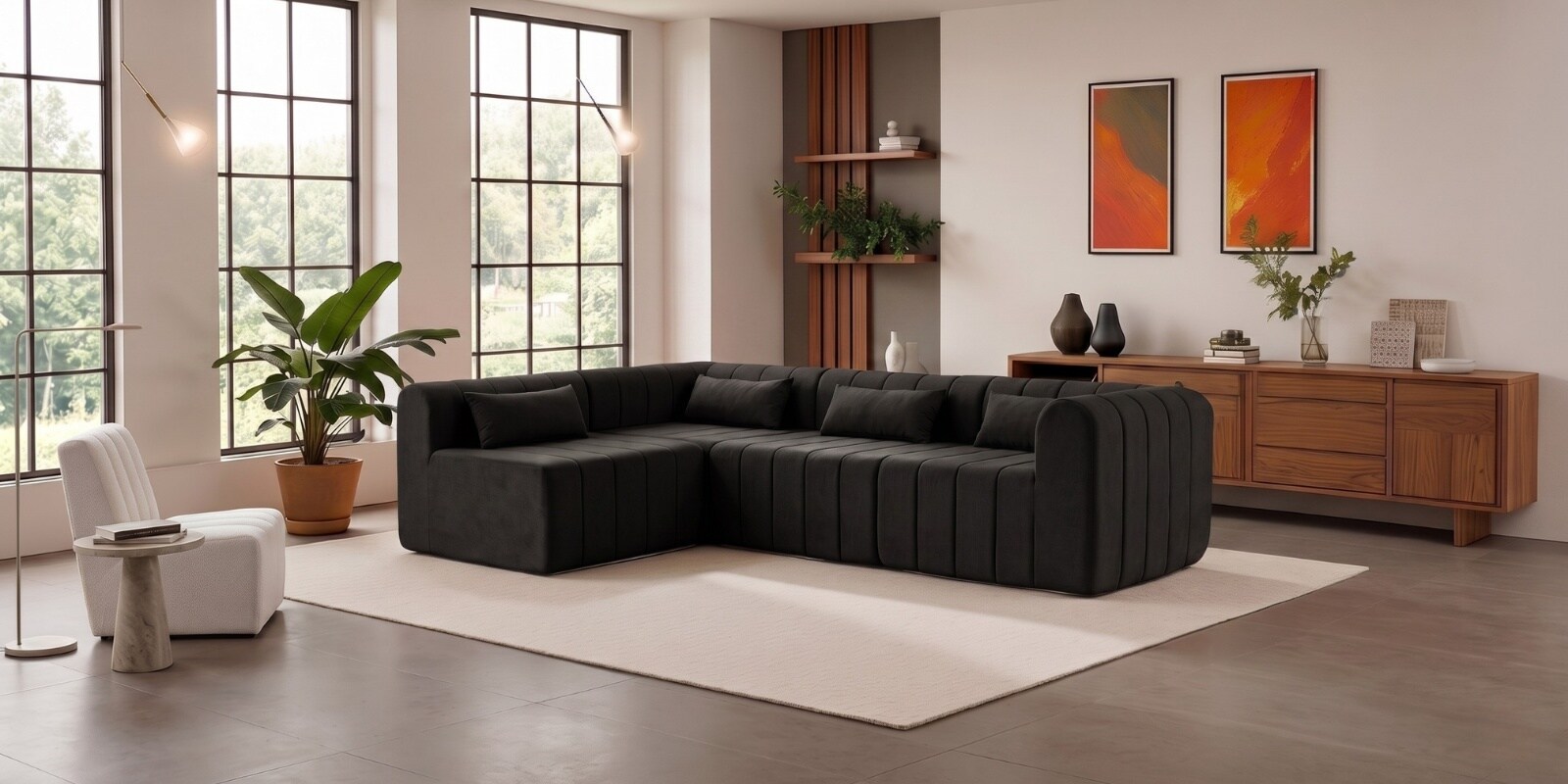 Milan Royale Corner Sectional Sofa In Black Color