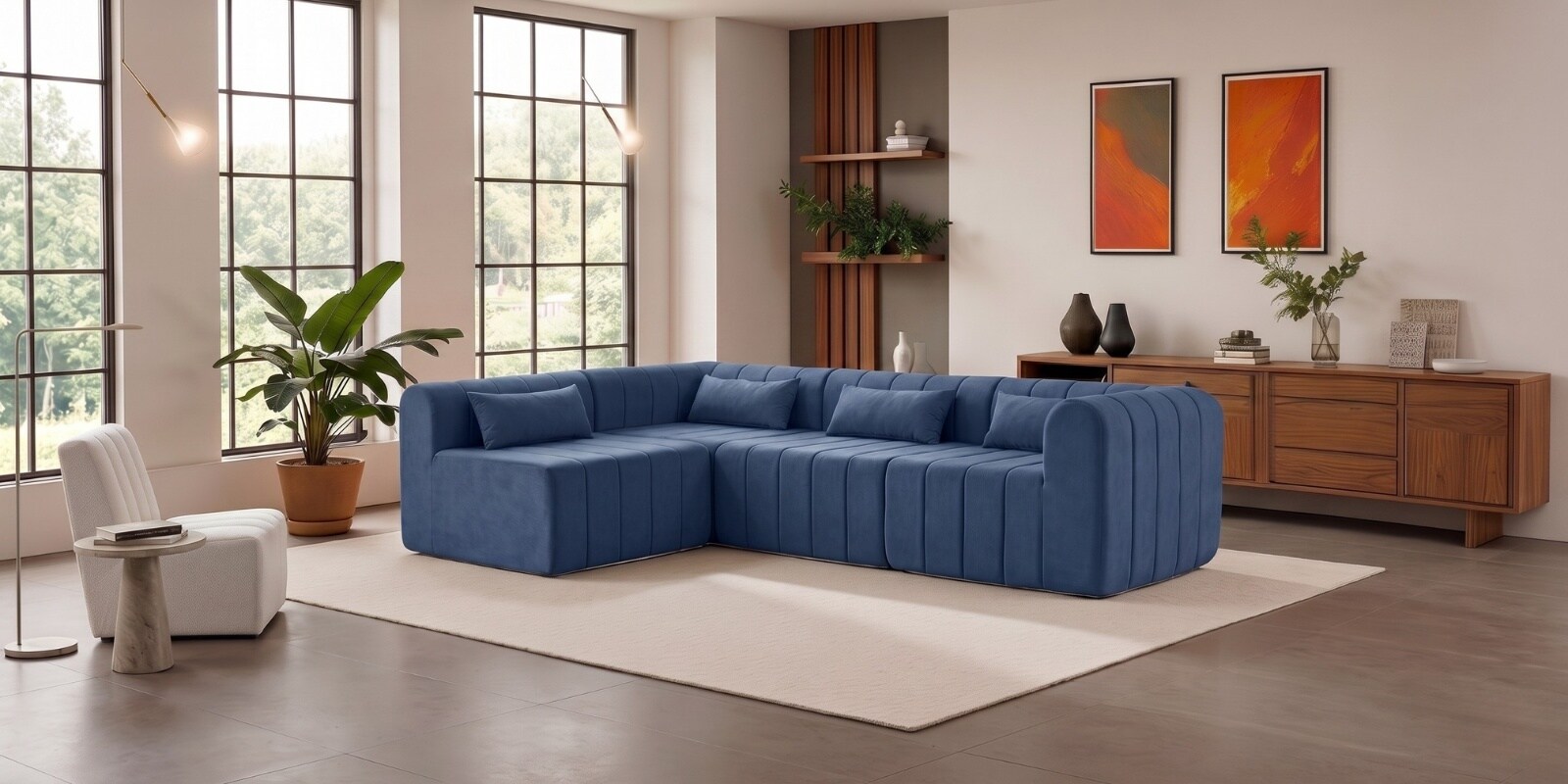 Milan Royale Corner Sectional Sofa In Blue Color