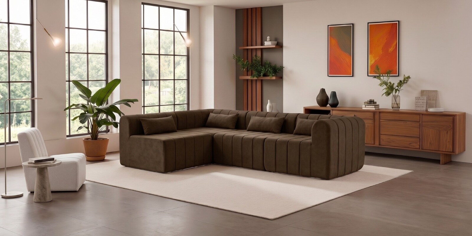 Milan Royale Corner Sectional Sofa In Dark Brown Color