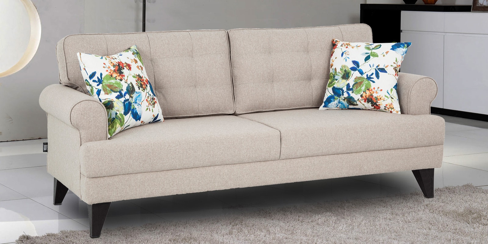 Miller Fabric 3 Seater Sofa in Beige Colour