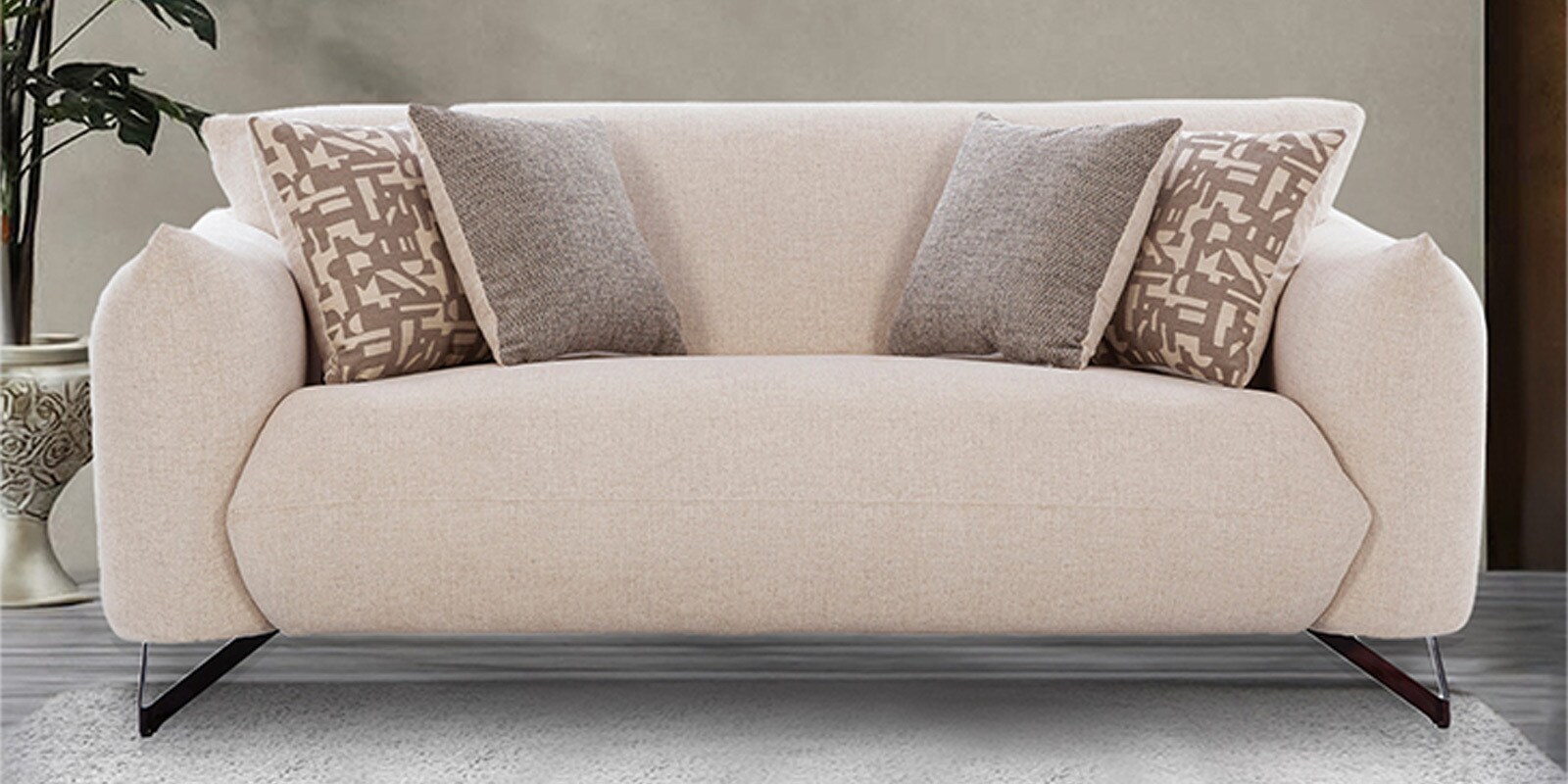 Milo Fabric 2 Seater Sofa In Beige Colour