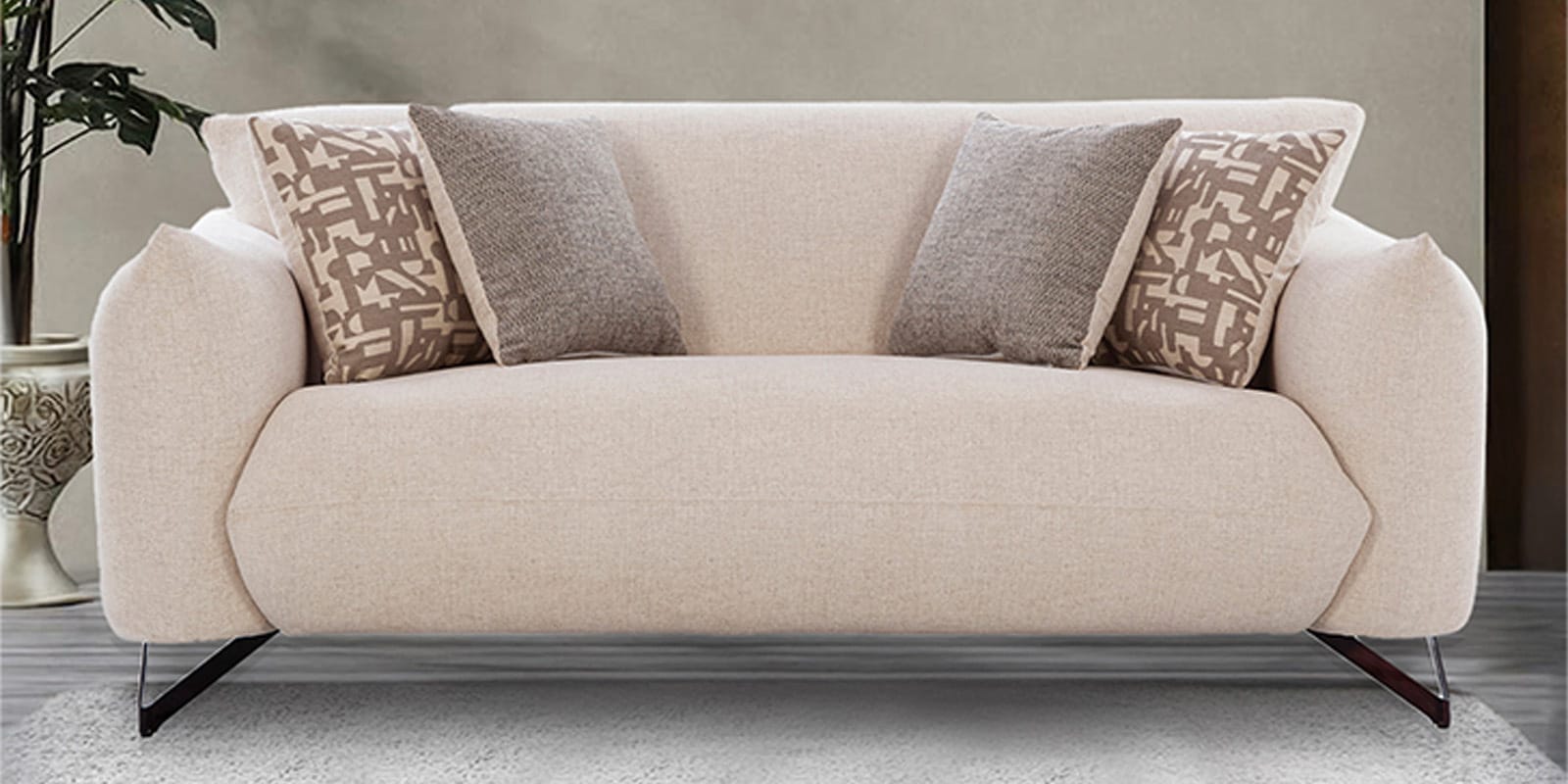 Milo Fabric 2 Seater Sofa In Beige Colour