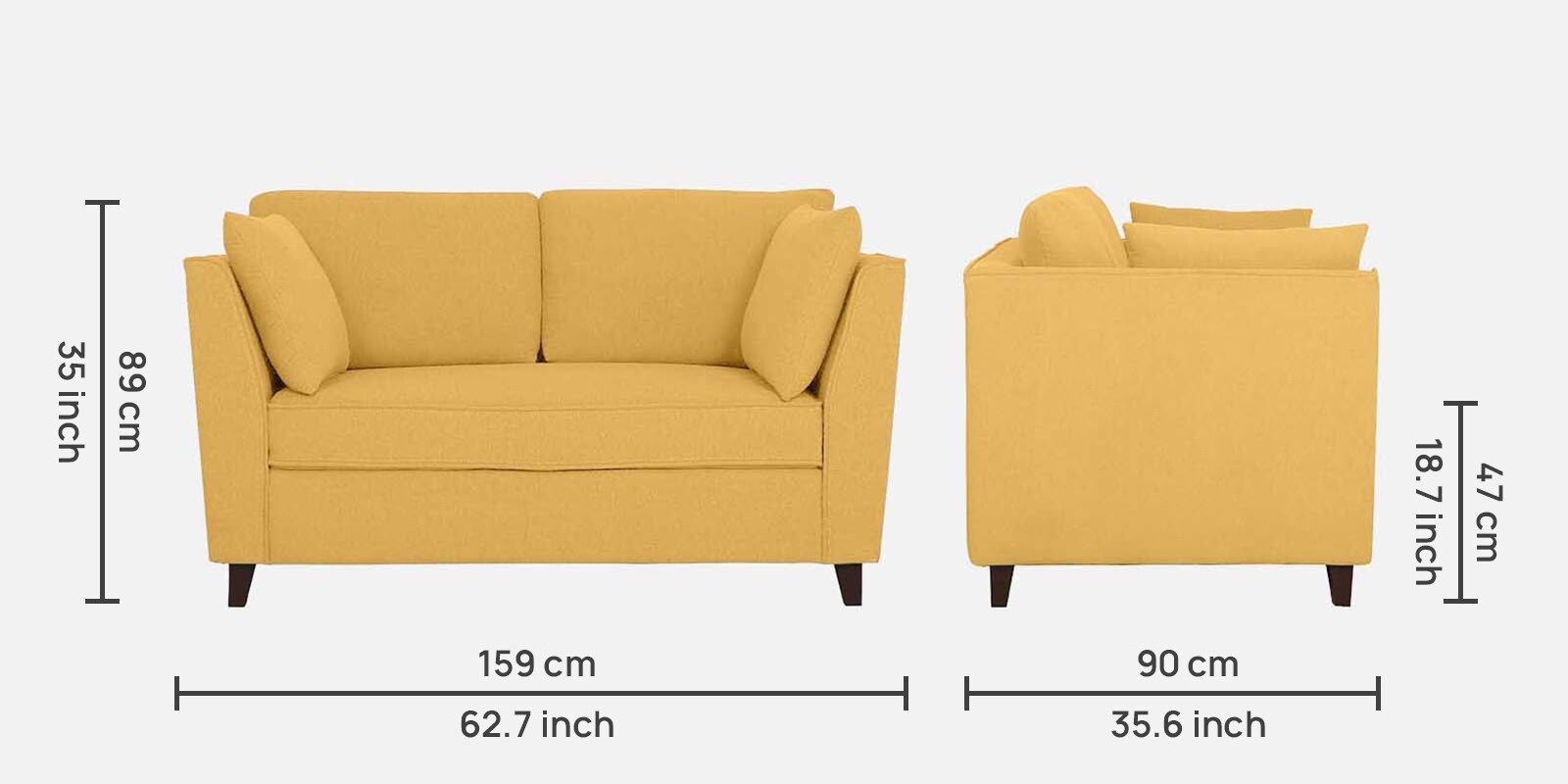 Miranda Chenille Fabric 2 Seater Sofa In Camel Yellow Colour