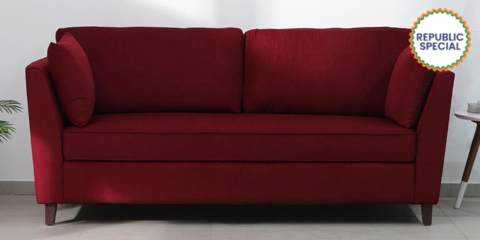 Miranda Chenille Fabric 3 Seater Sofa In Garnet Red Colour