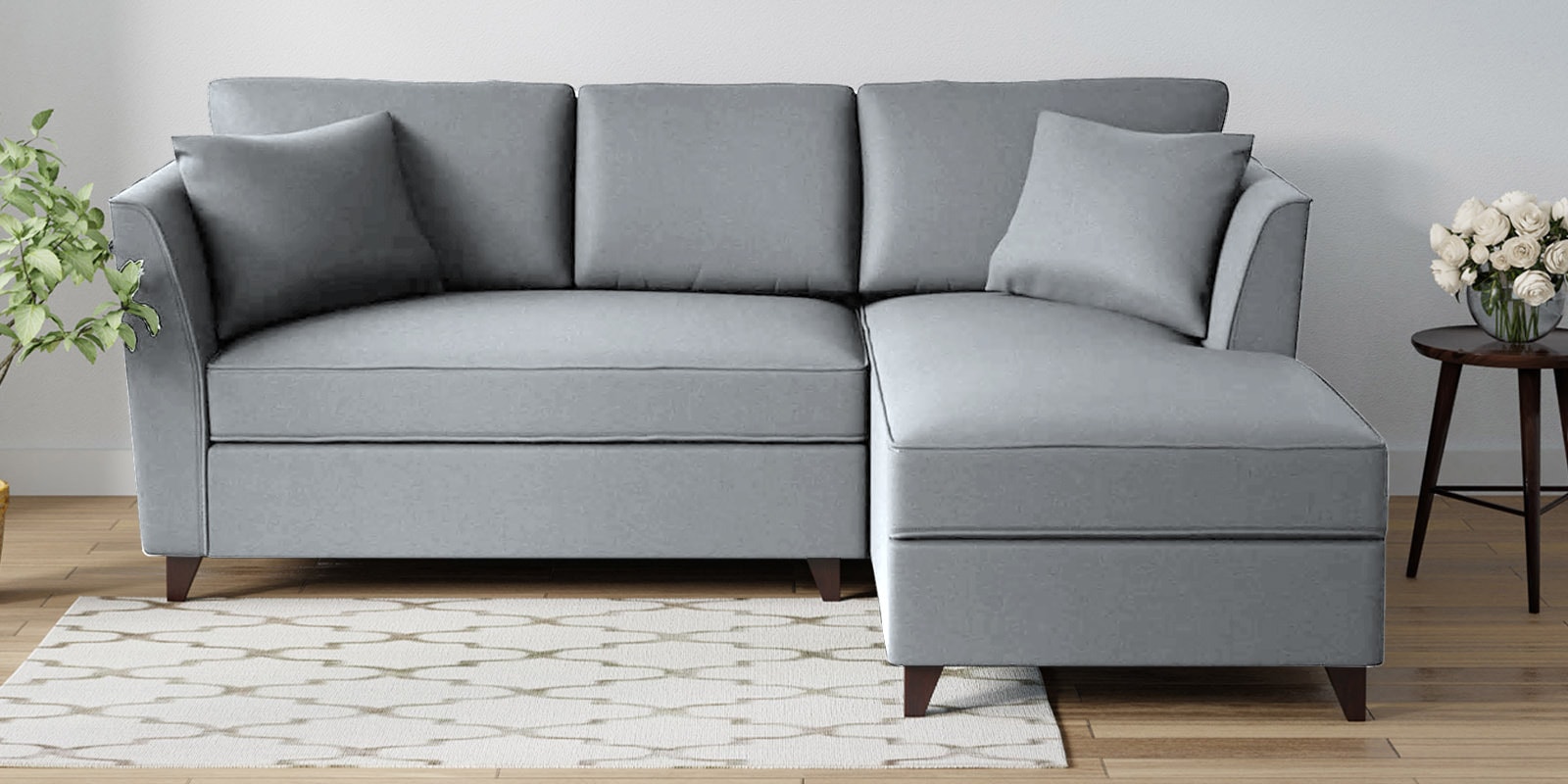 Miranda Fabric LHS Sectional Sofa (2 + Lounger) In Ash Grey Colour