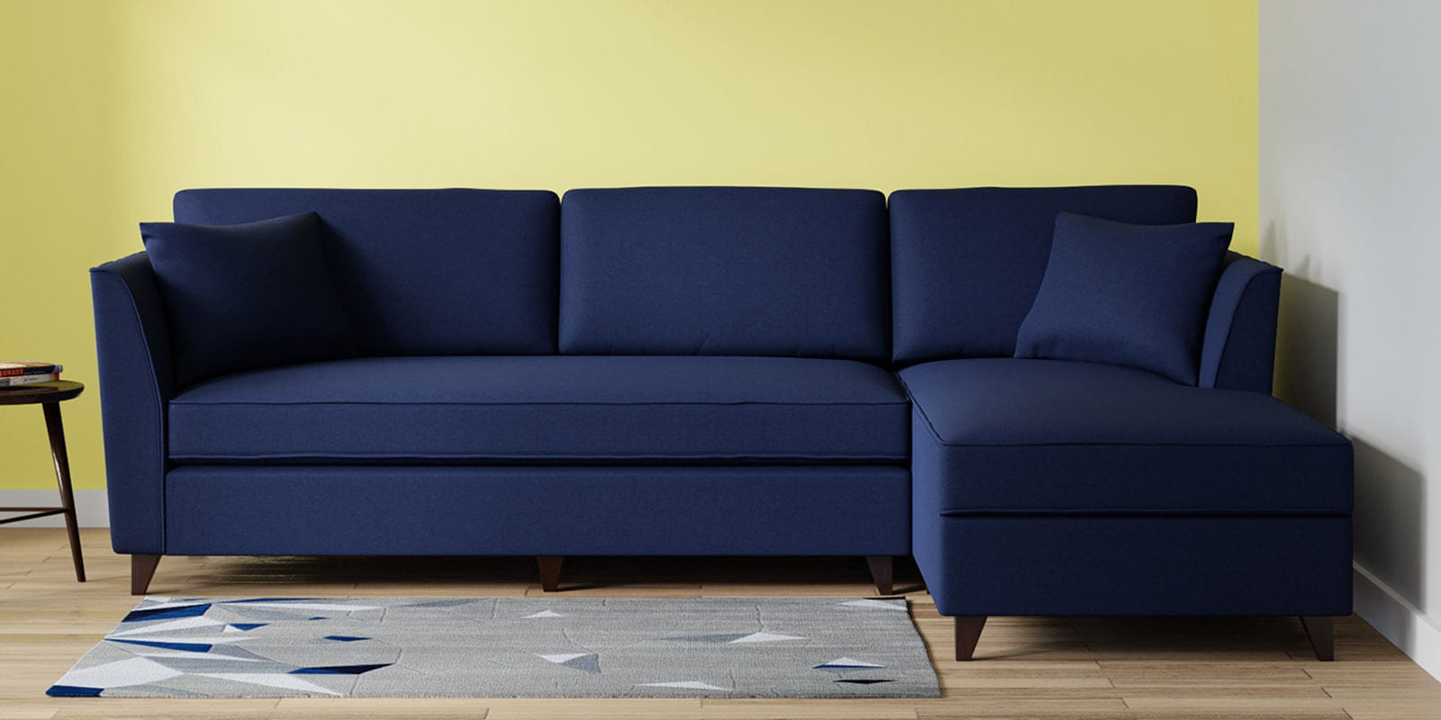 Miranda Fabric LHS Sectional Sofa (3 + Lounger) In Navy Blue Colour