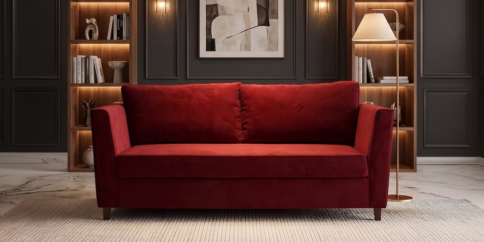 Miranda Velvet 3 Seater Sofa In Burnt Red Colour