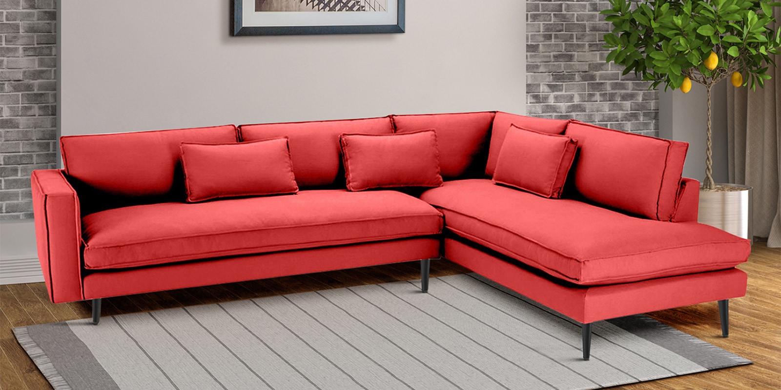 Mireya Fabric LHS Sectional Sofa (3+ Lounger) In Carmine Pink Color