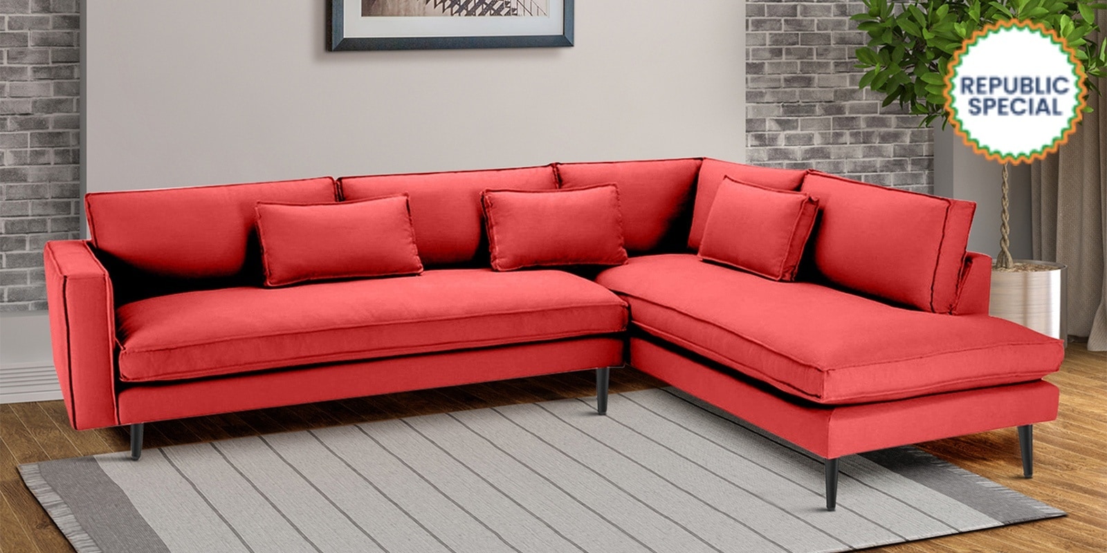 Mireya Fabric LHS Sectional Sofa (3+ Lounger) In Carmine Pink Color