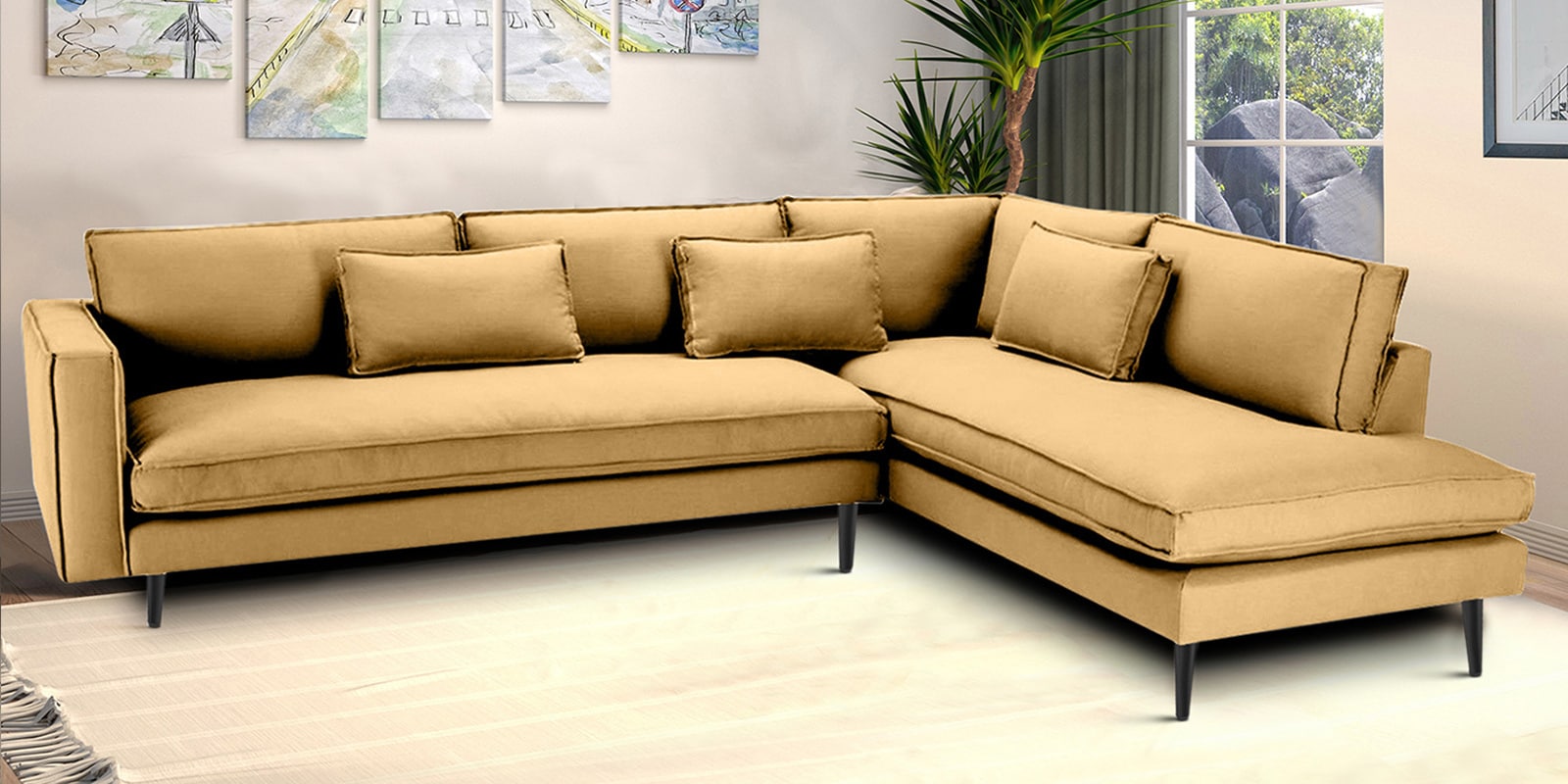 Mireya Fabric LHS Sectional Sofa (3+ Lounger) In Yellow Colour          In Y