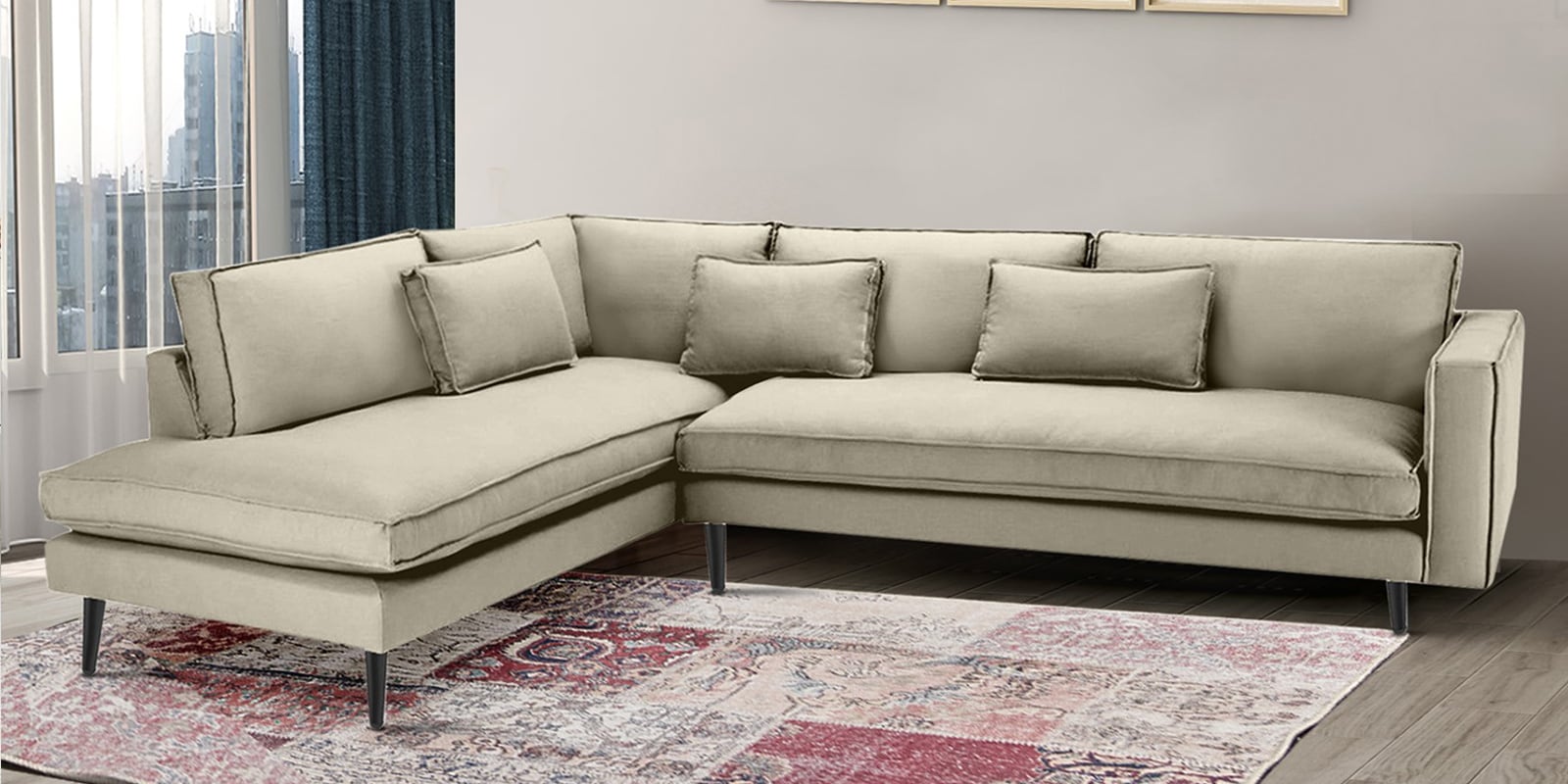 Mireya Fabric RHS Sectional Sofa (3+ Lounger) In Beige Colour