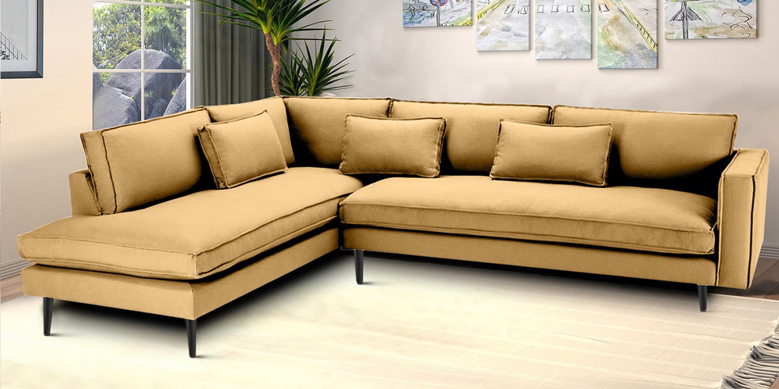 Mireya Fabric RHS Sectional Sofa (3+ Lounger) In Yellow Colour